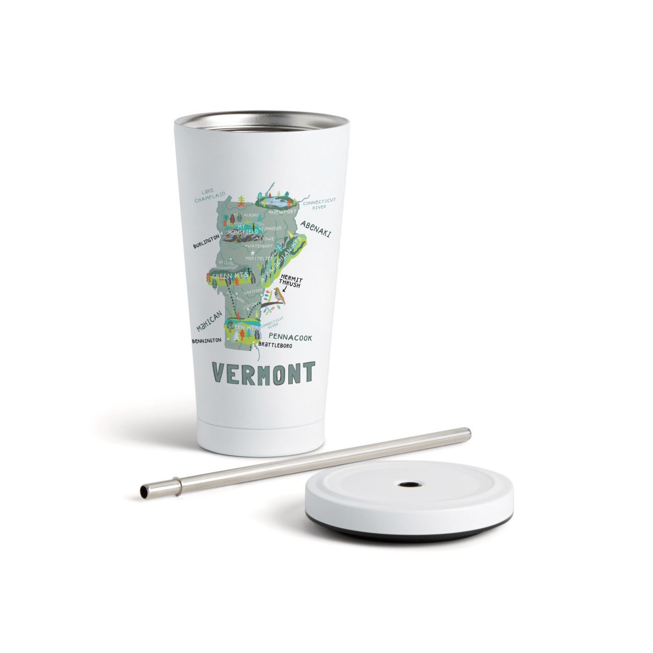 Vermont State Tumbler wStraw-White 16oz thumbnail