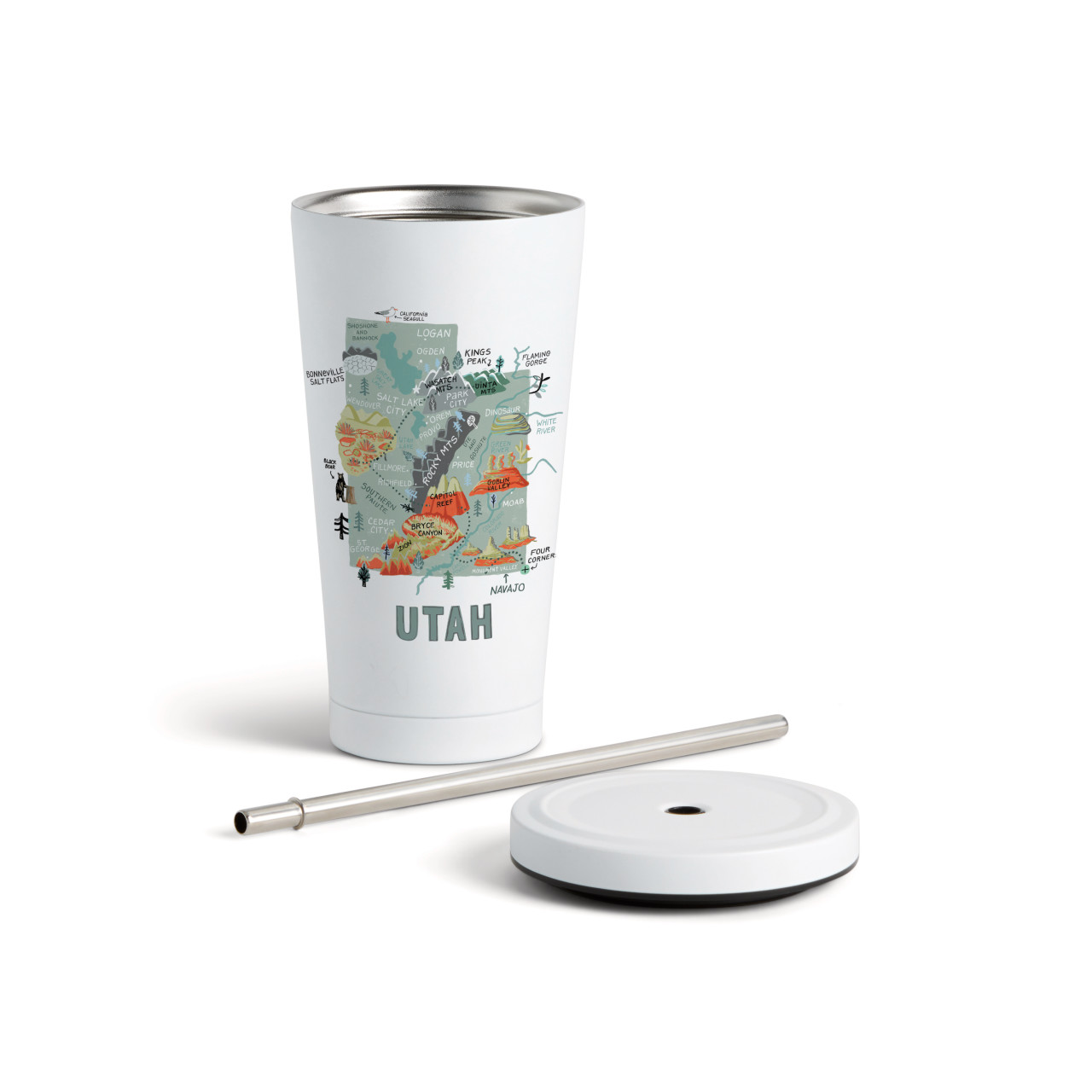 Utah State Tumbler wStraw-White 16oz thumbnail
