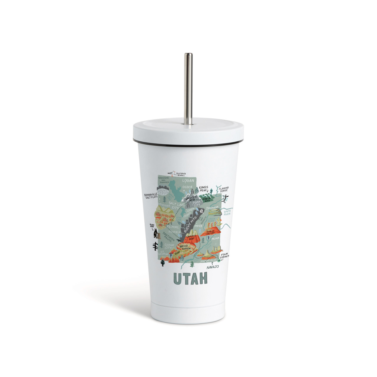 Utah State Tumbler wStraw-White 16oz thumbnail