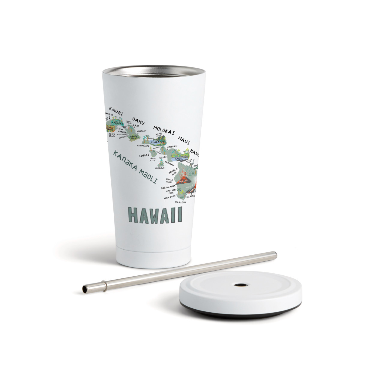 Hawaii State Tumbler wStraw-White 16oz thumbnail