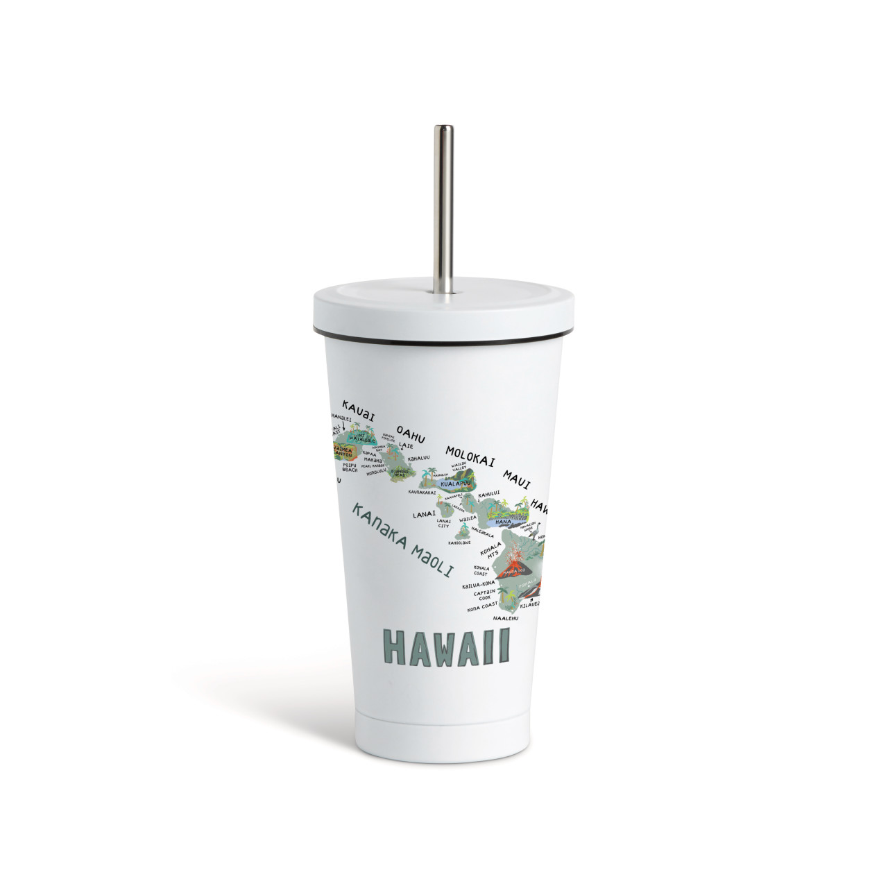 Hawaii State Tumbler wStraw-White 16oz thumbnail