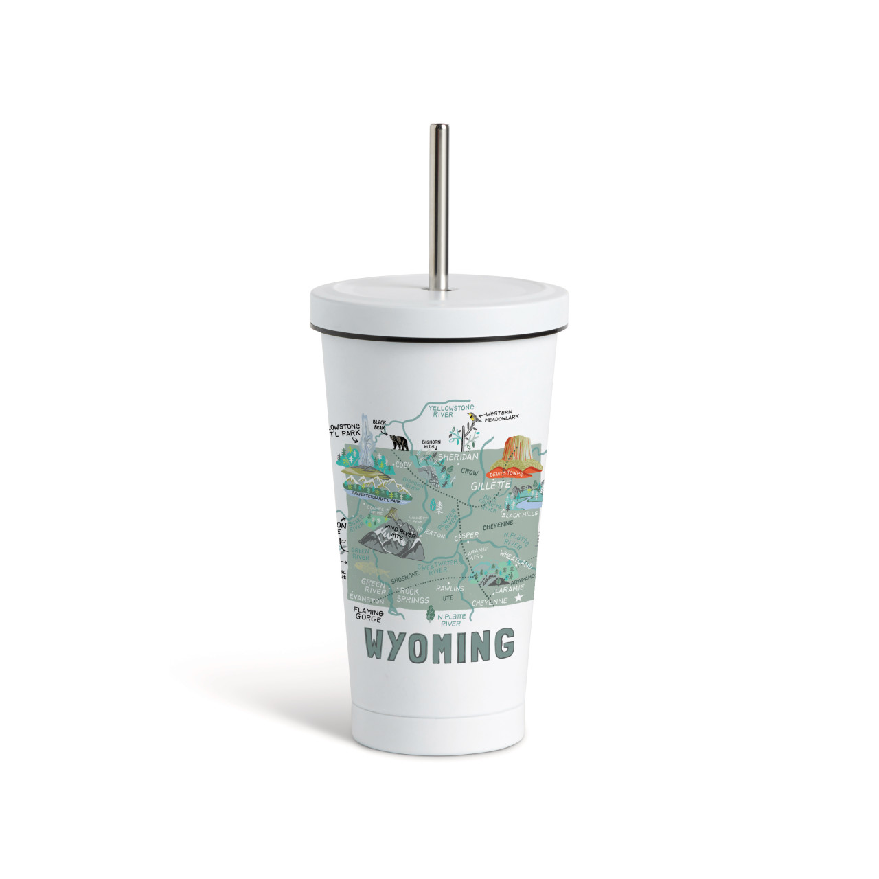 Wyoming State Tumbler wStraw-White 16oz thumbnail