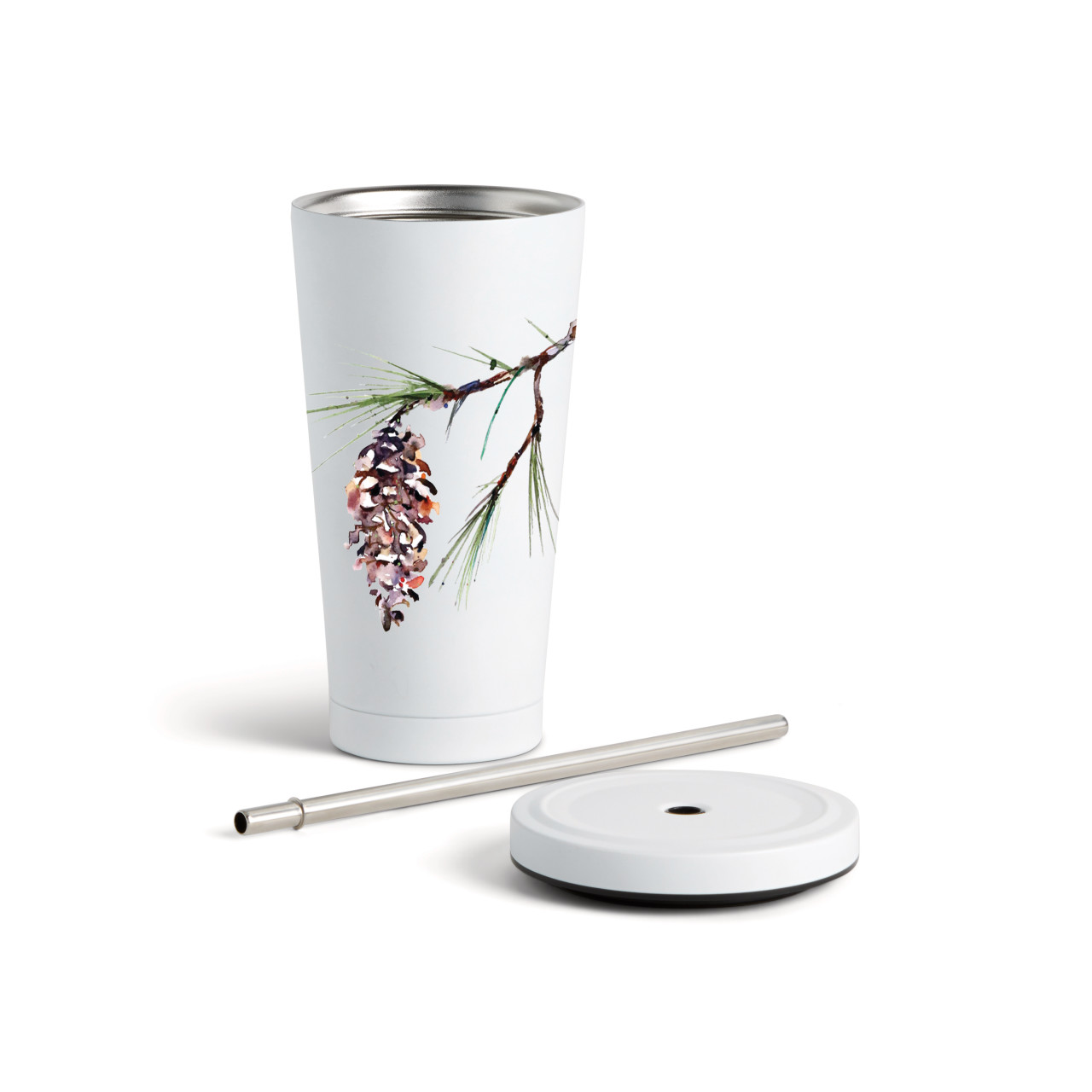 White Pine Tumbler wStraw - White16oz thumbnail