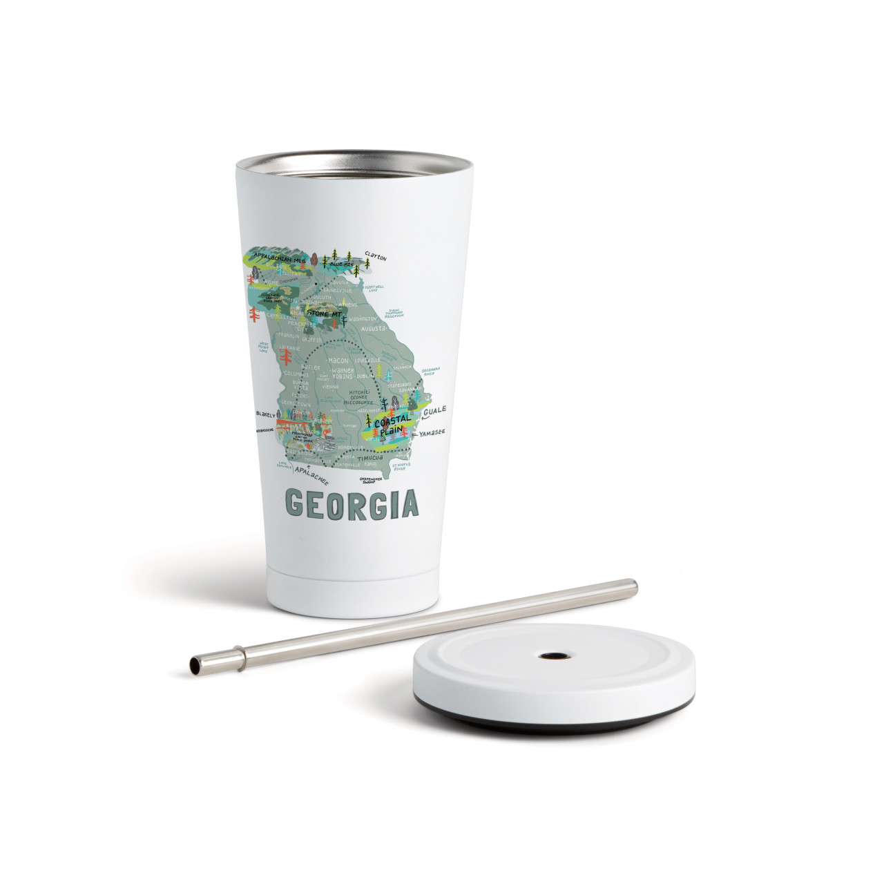 Georgia State Tumbler wStraw-White 16oz thumbnail