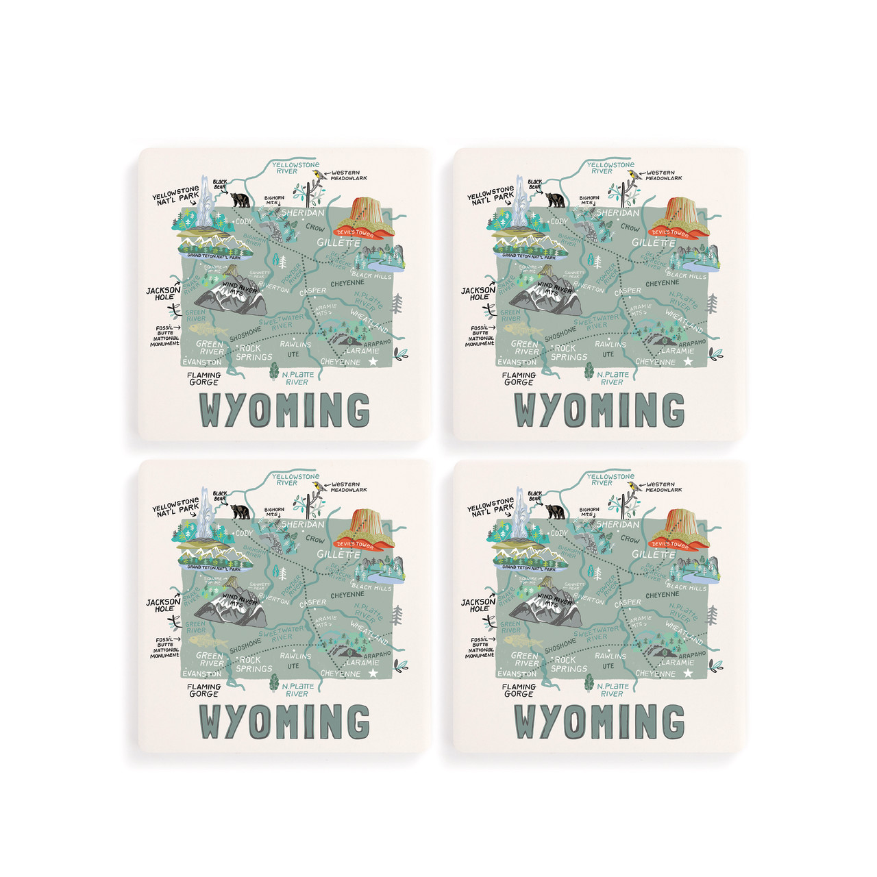 Wyoming State Coasters - Set of 4 thumbnail