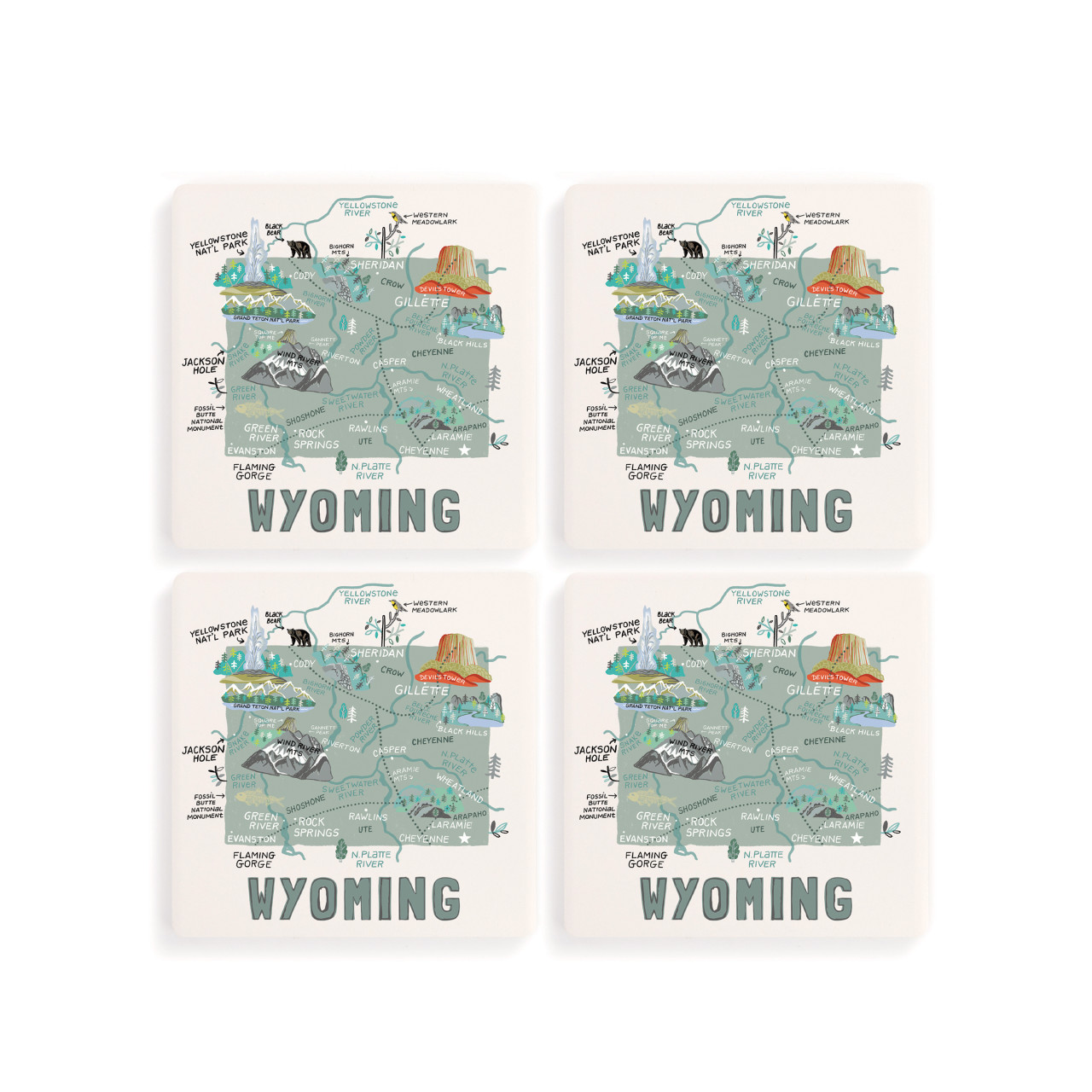 Wyoming State Coasters - Set of 4 thumbnail