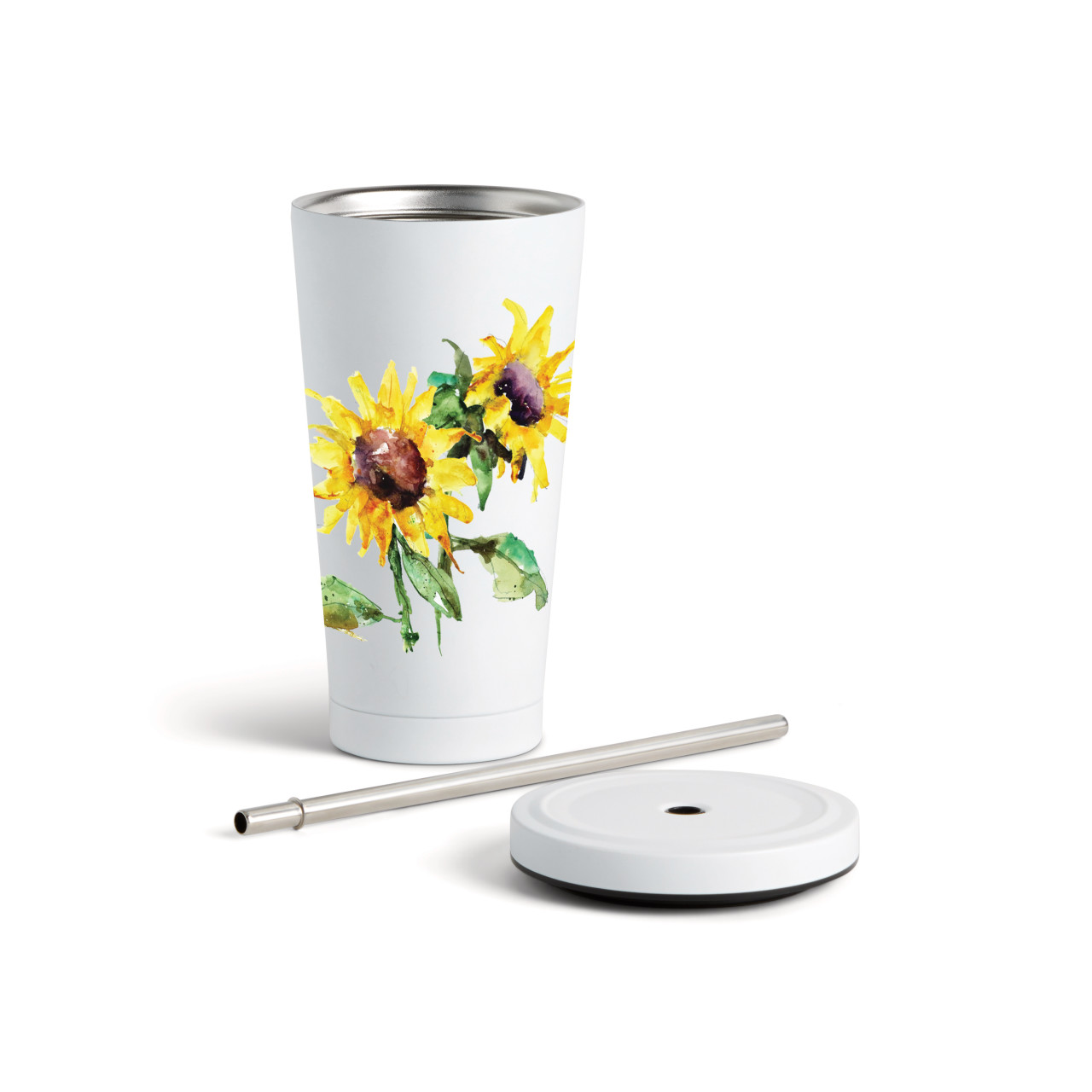 Sunflower Tumbler wStraw - White 16oz thumbnail