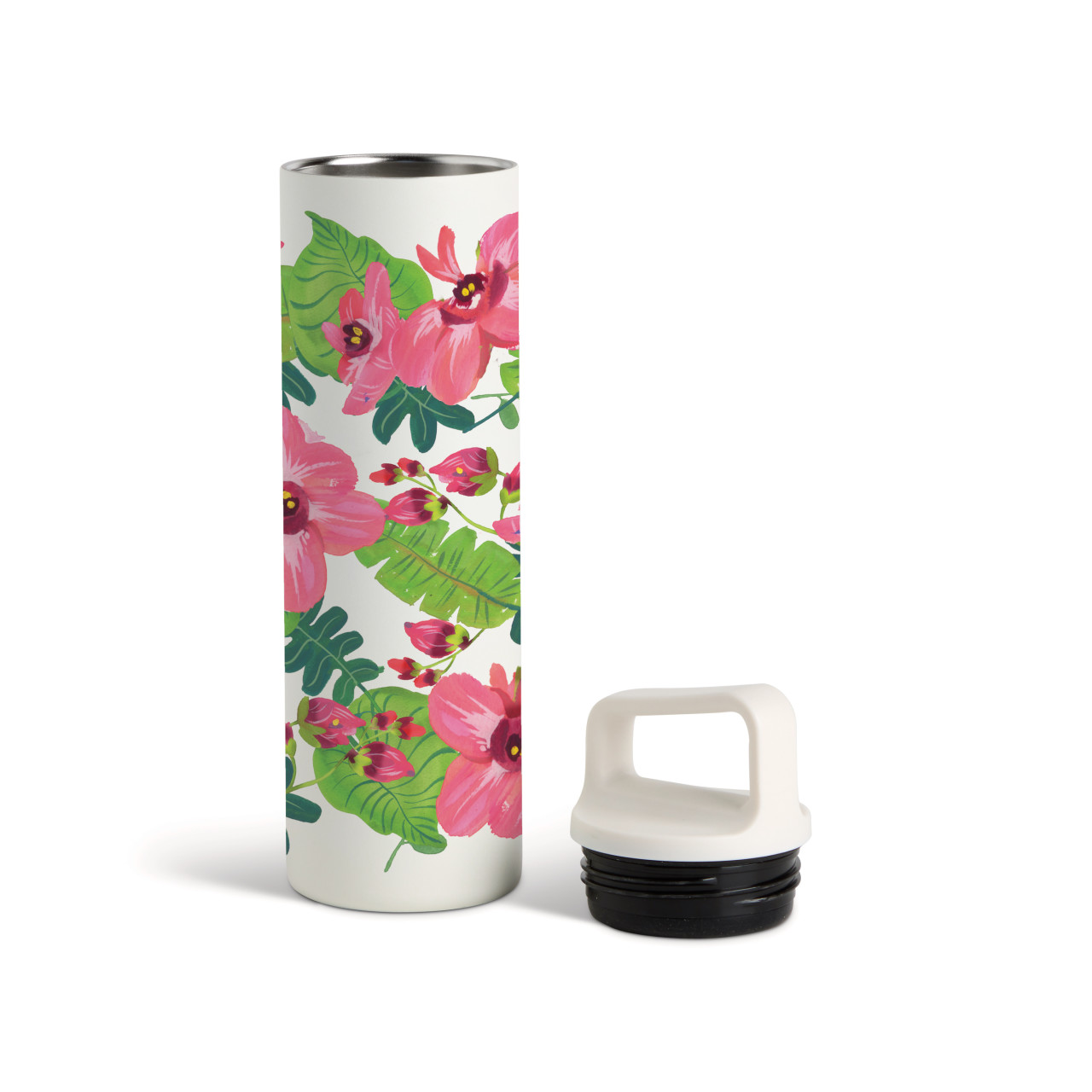 Tropical Floral Water Bottle-White 20oz thumbnail