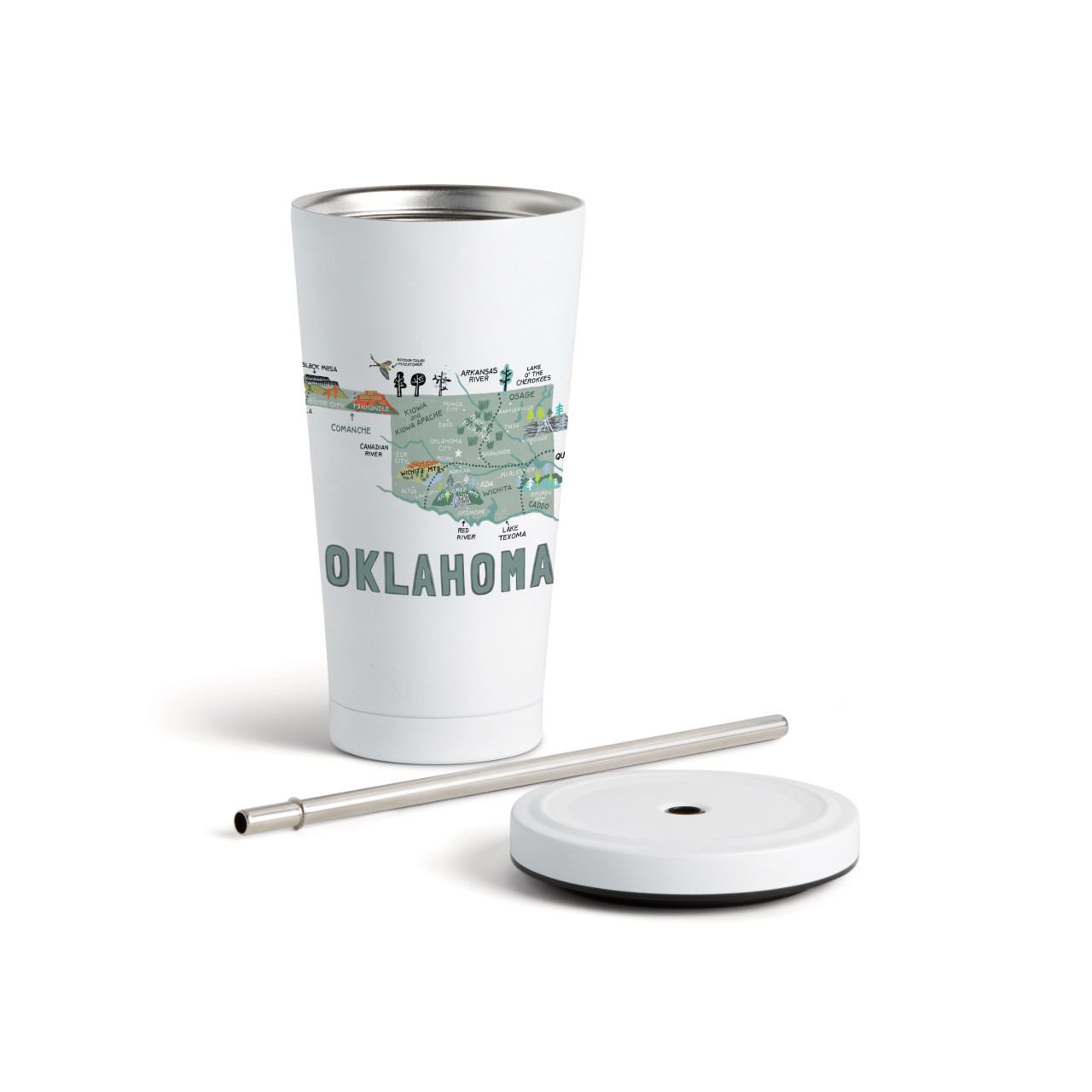 Oklahoma State Tumbler wStraw-White 16oz thumbnail