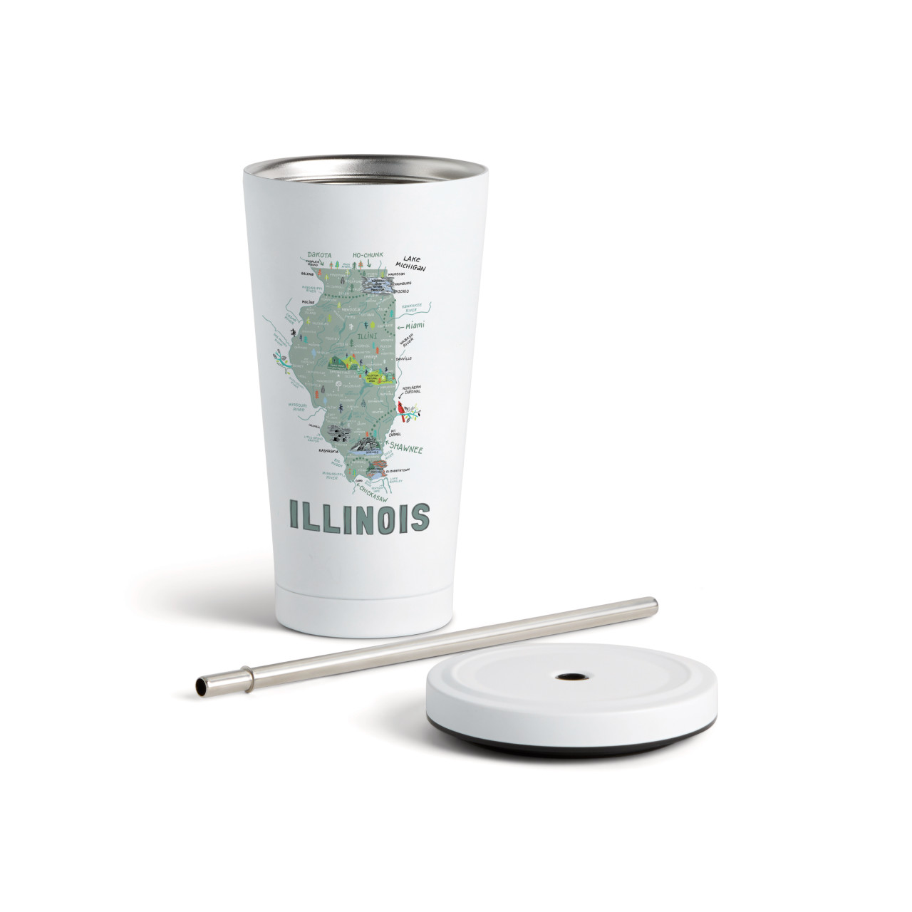 Illinois State Tumbler wStraw-White 16oz thumbnail