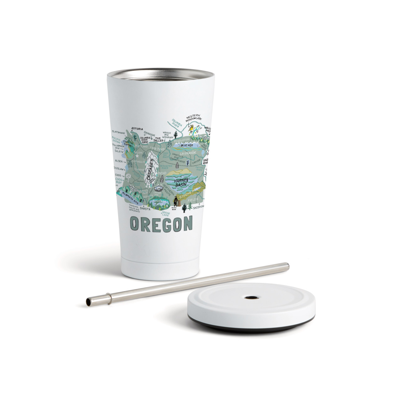 Oregon State Tumbler wStraw-White 16oz thumbnail