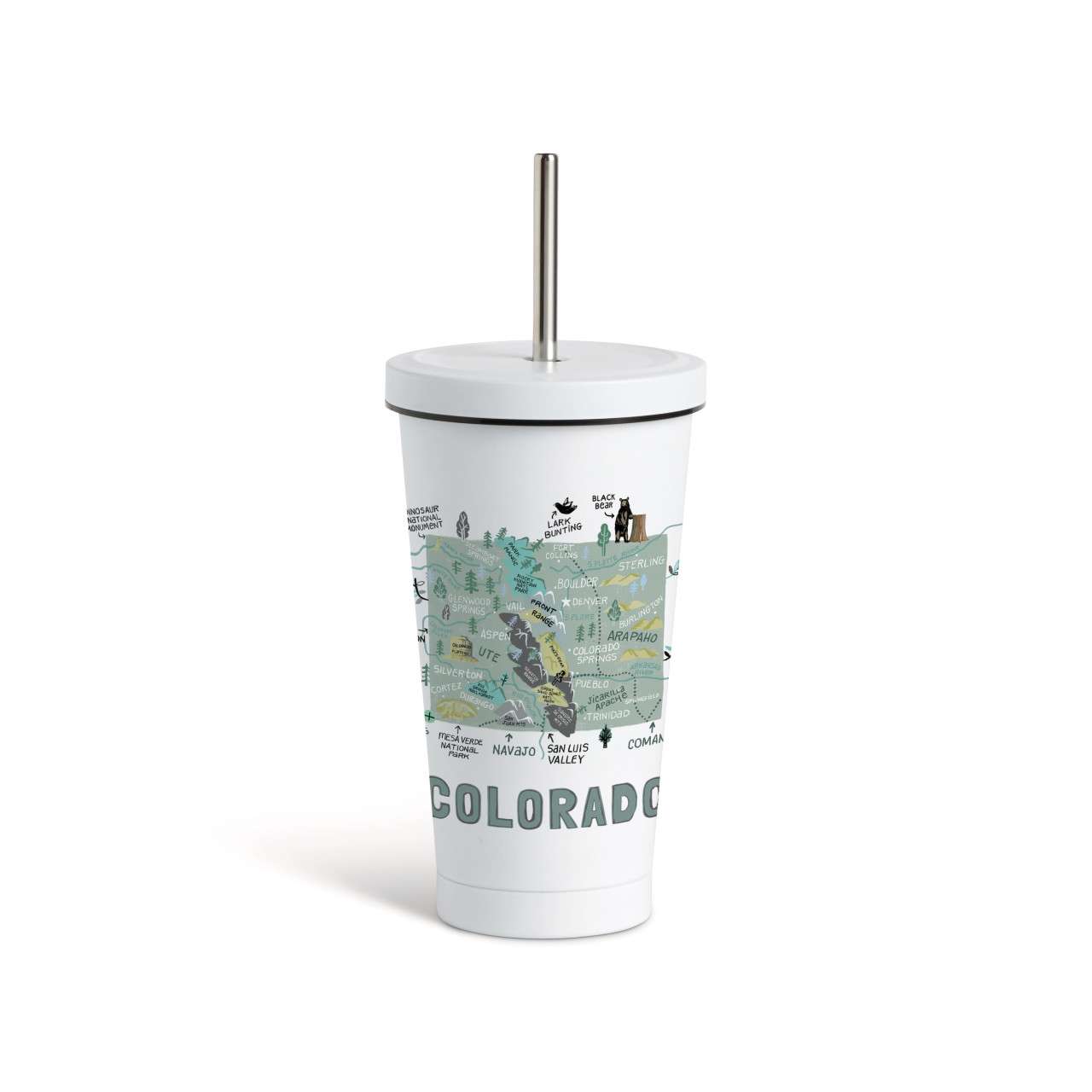 Colorado State Tumbler wStraw-White 16oz thumbnail