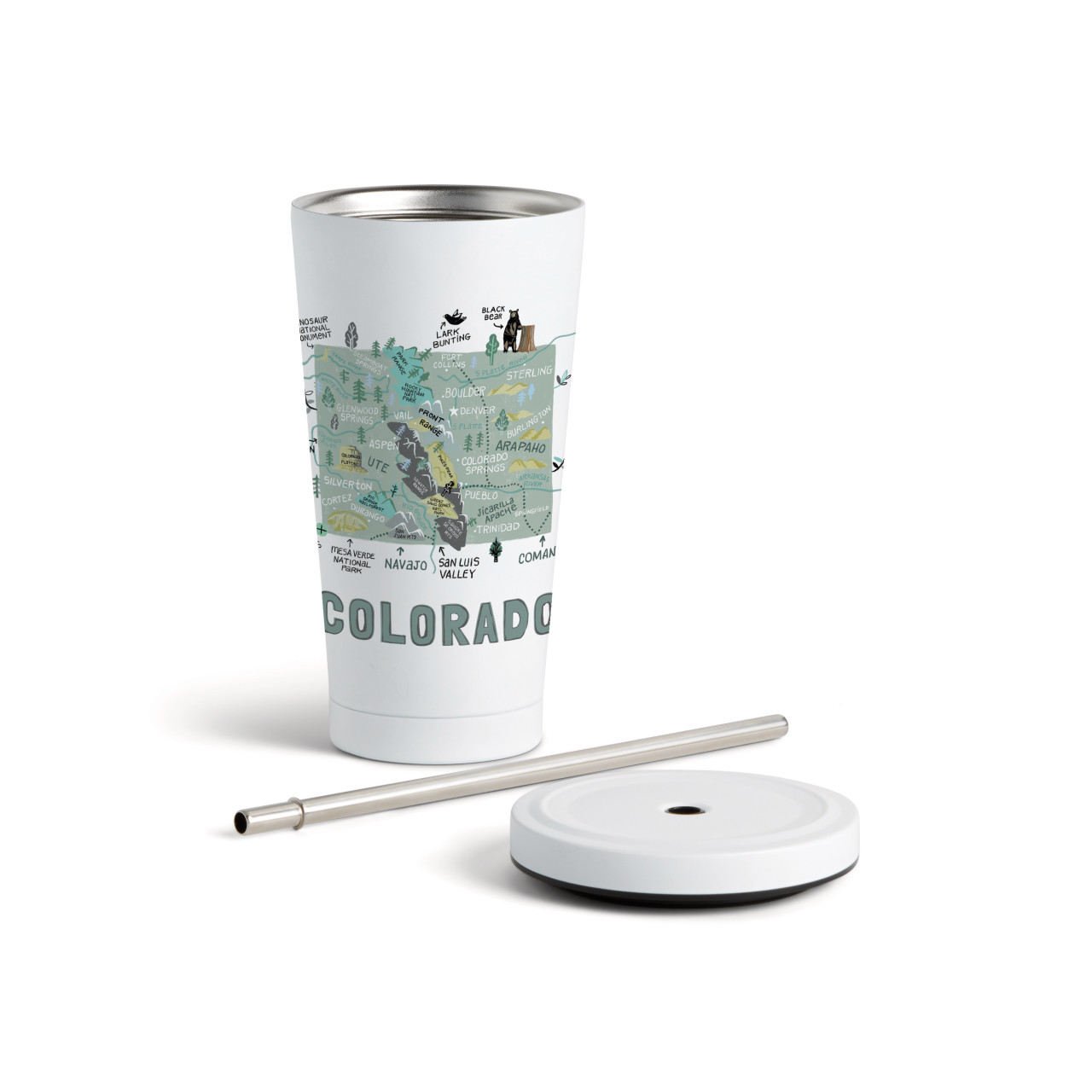 Colorado State Tumbler wStraw-White 16oz thumbnail