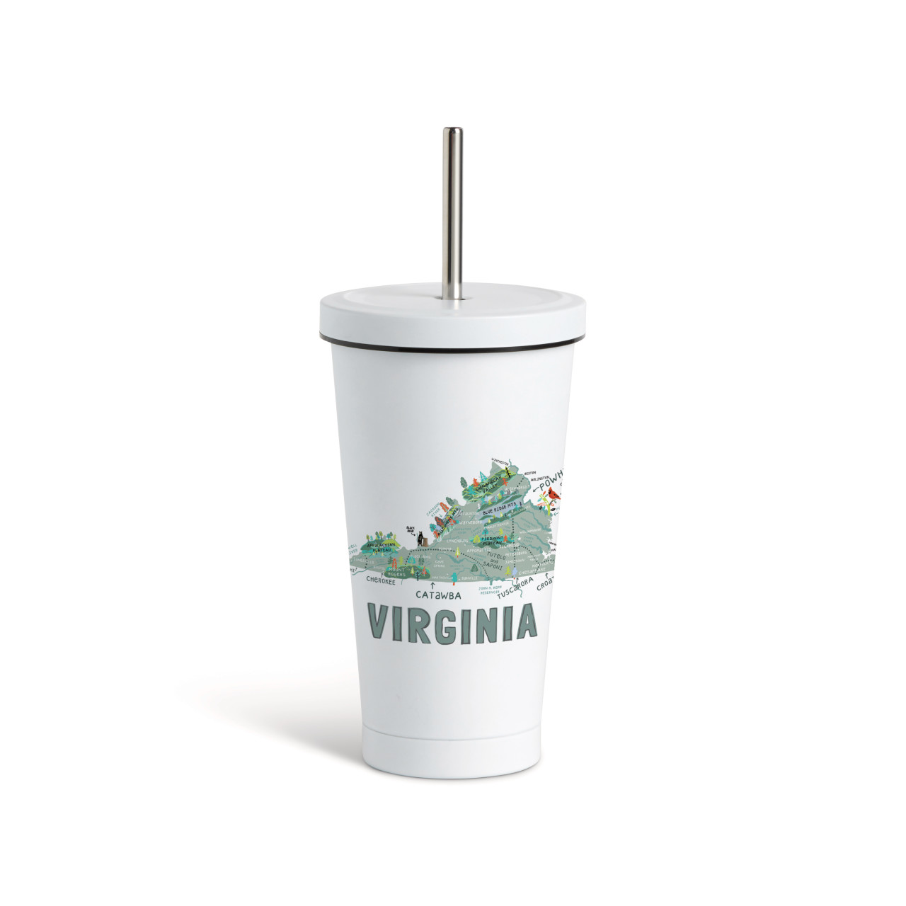 Virginia State Tumbler wStraw-White 16oz thumbnail