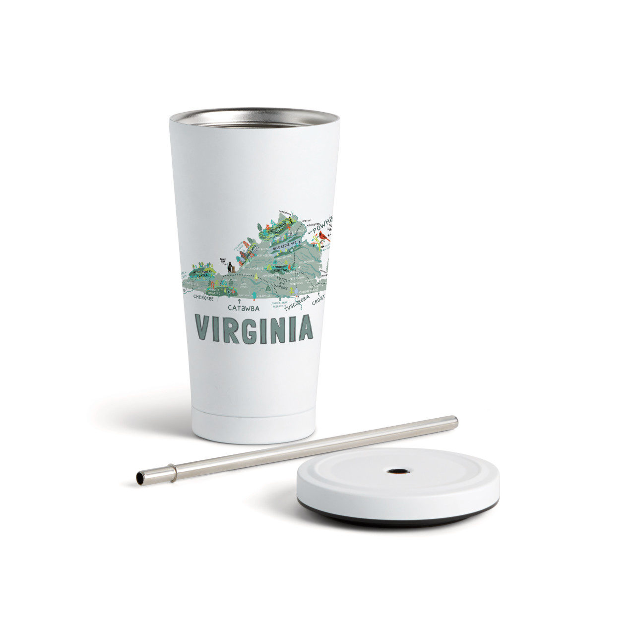 Virginia State Tumbler wStraw-White 16oz thumbnail