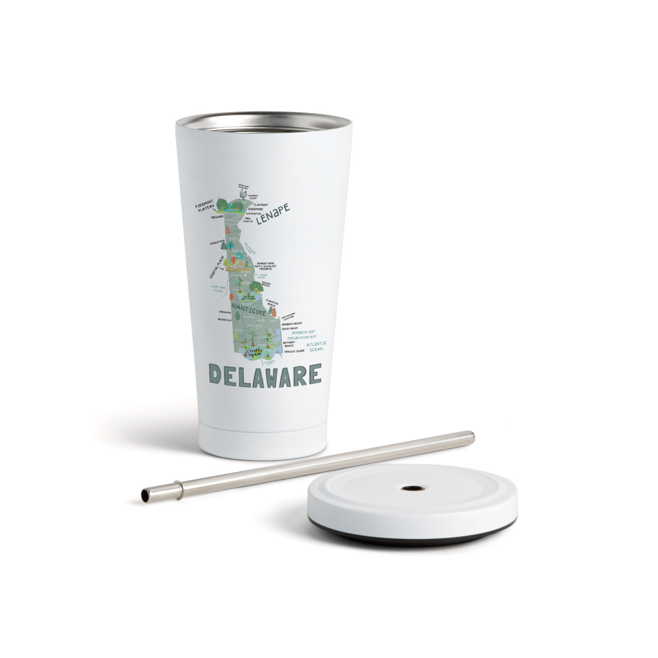 Delaware State Tumbler wStraw-White 16oz thumbnail