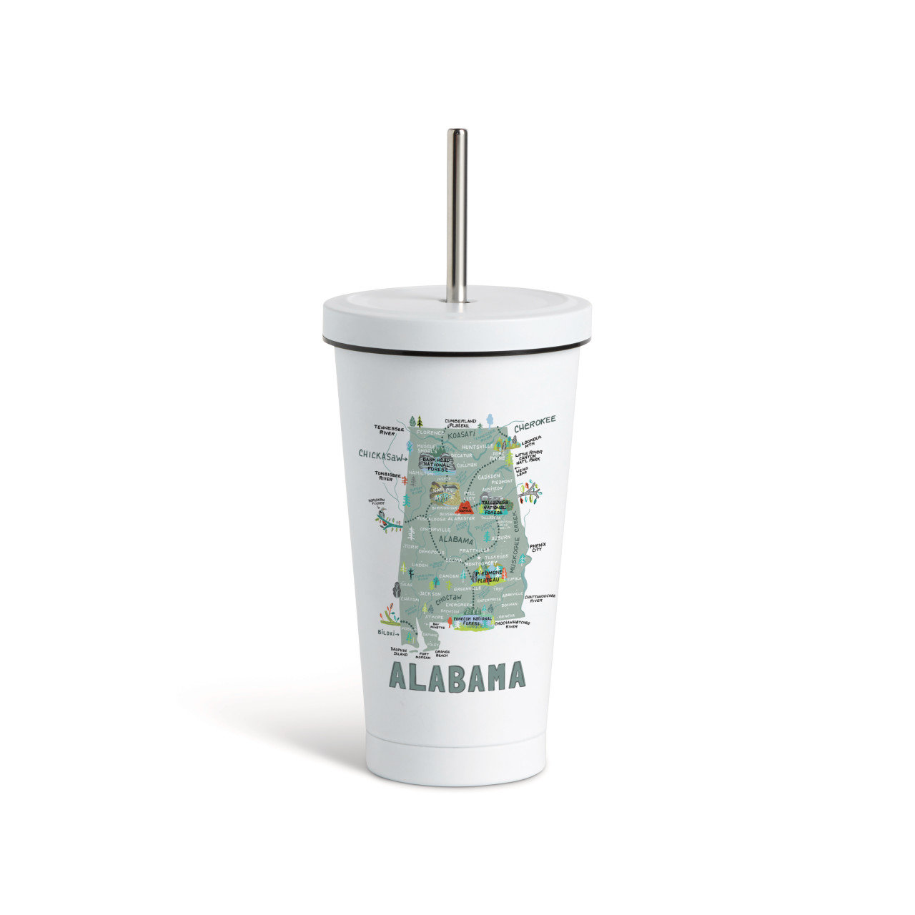 Alabama State Tumbler wStraw-White 16oz thumbnail