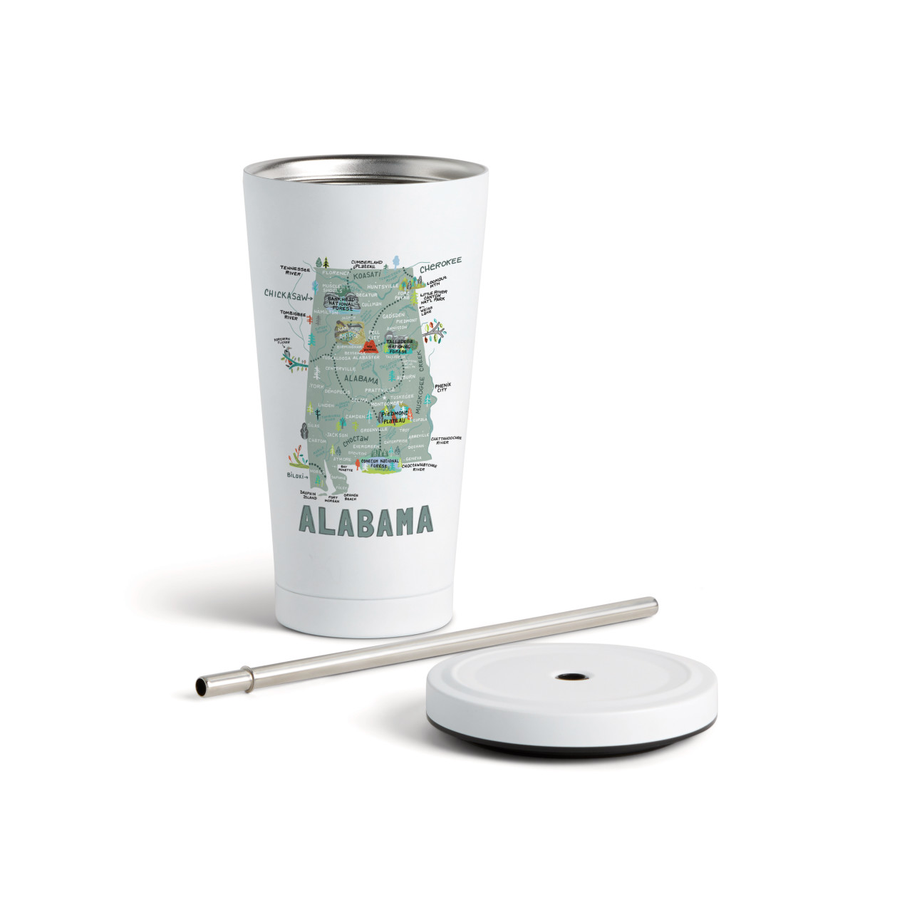 Alabama State Tumbler wStraw-White 16oz thumbnail