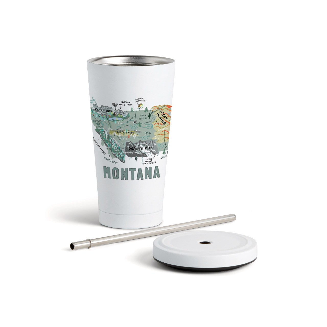 Montana State Tumbler wStraw-White 16oz thumbnail