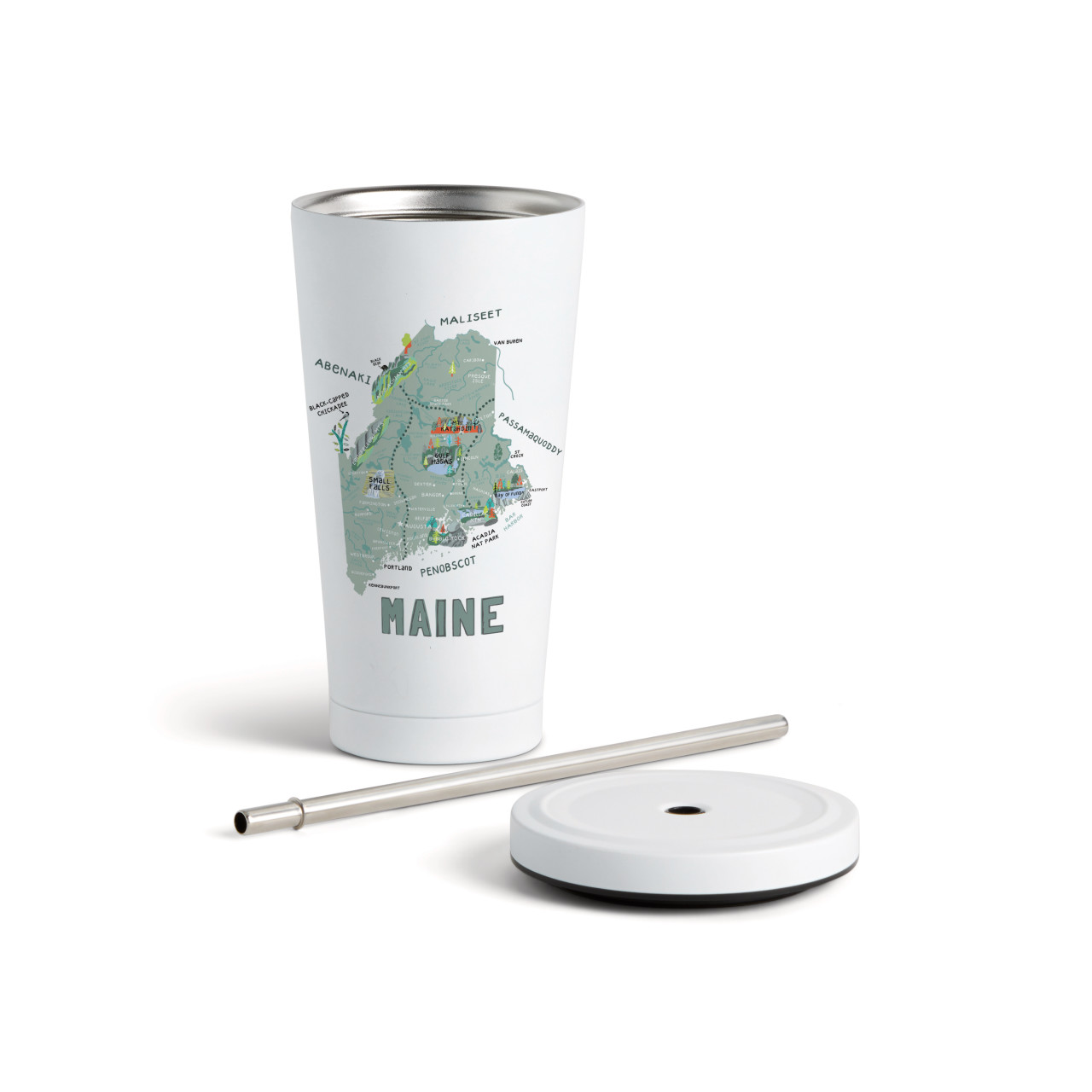 Maine State Tumbler wStraw-White 16oz thumbnail
