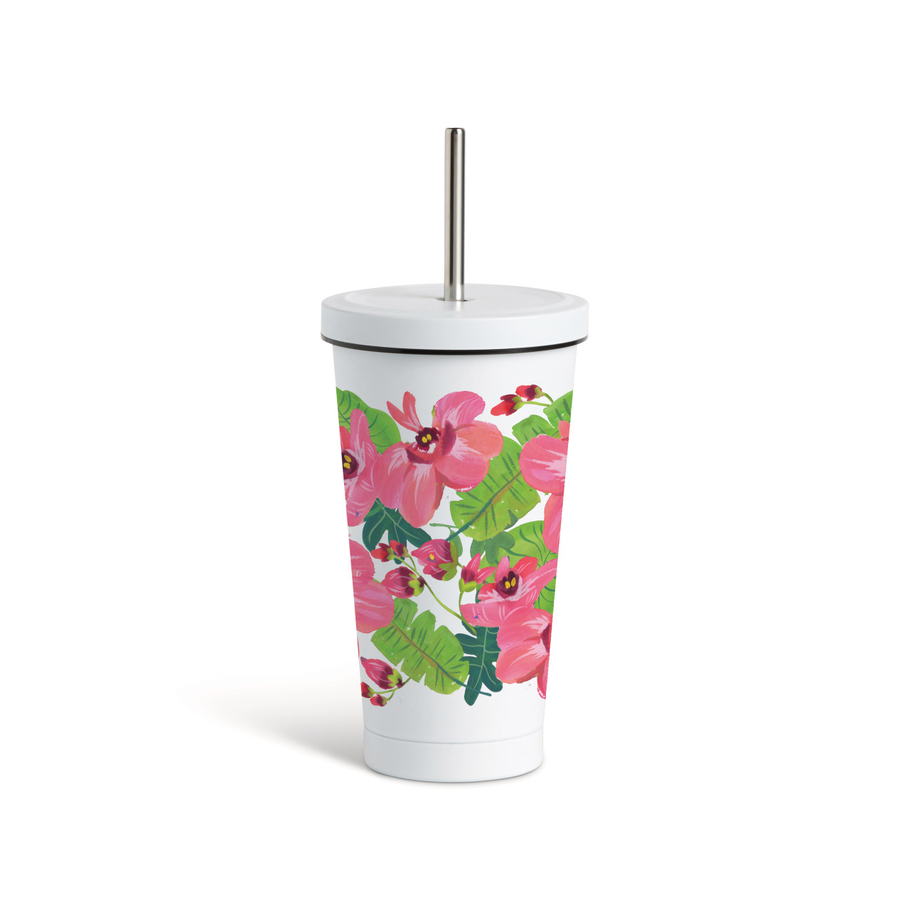 TropicalFloral Tumbler wStraw-White 16oz thumbnail