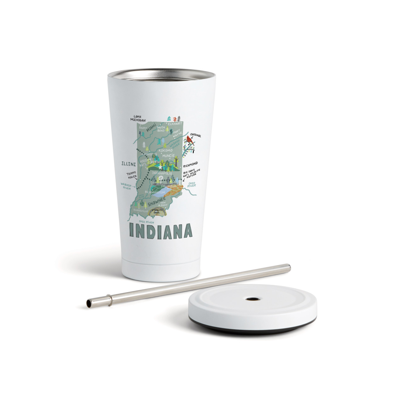 Indiana State Tumbler wStraw-White 16oz thumbnail