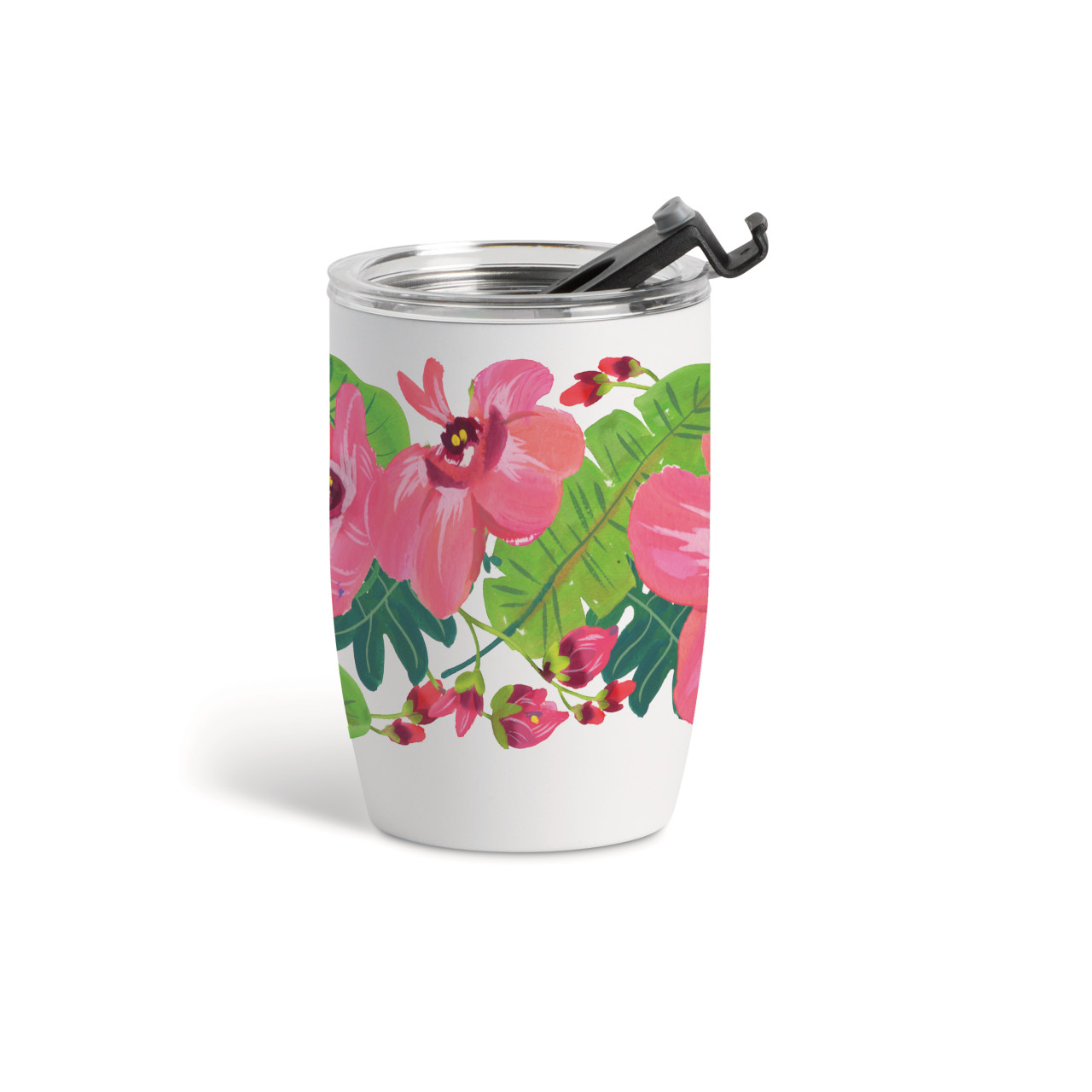 Tropical Floral Wine Tumbler -White 12oz thumbnail