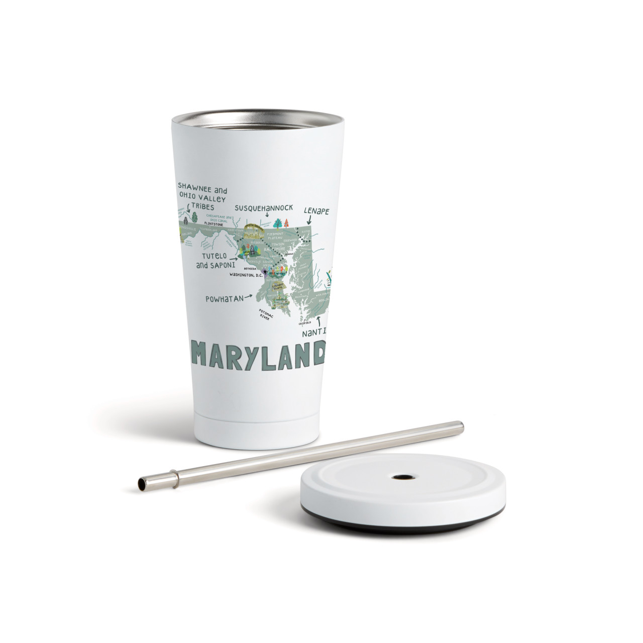 Maryland State Tumbler wStraw-White 16oz thumbnail