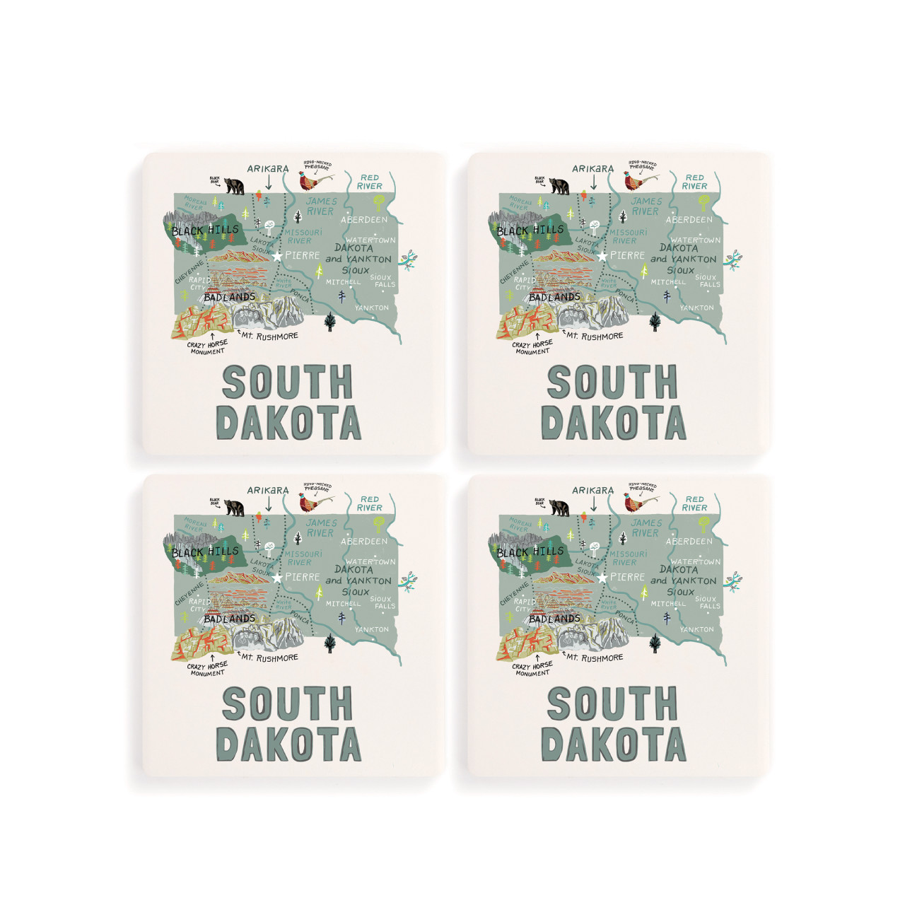 South Dakota State Coasters - Set of 4 thumbnail