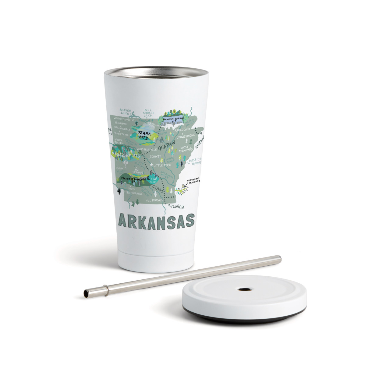 Arkansas State Tumbler wStraw-White 16oz thumbnail