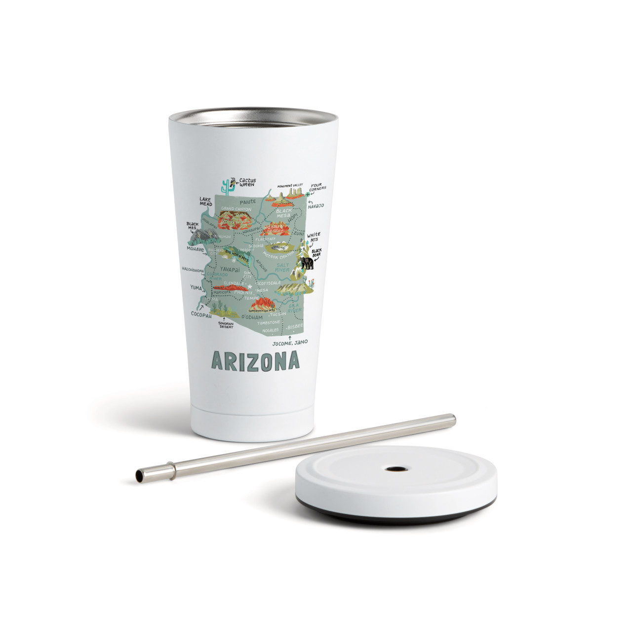 Arizona State Tumbler wStraw-White 16oz thumbnail
