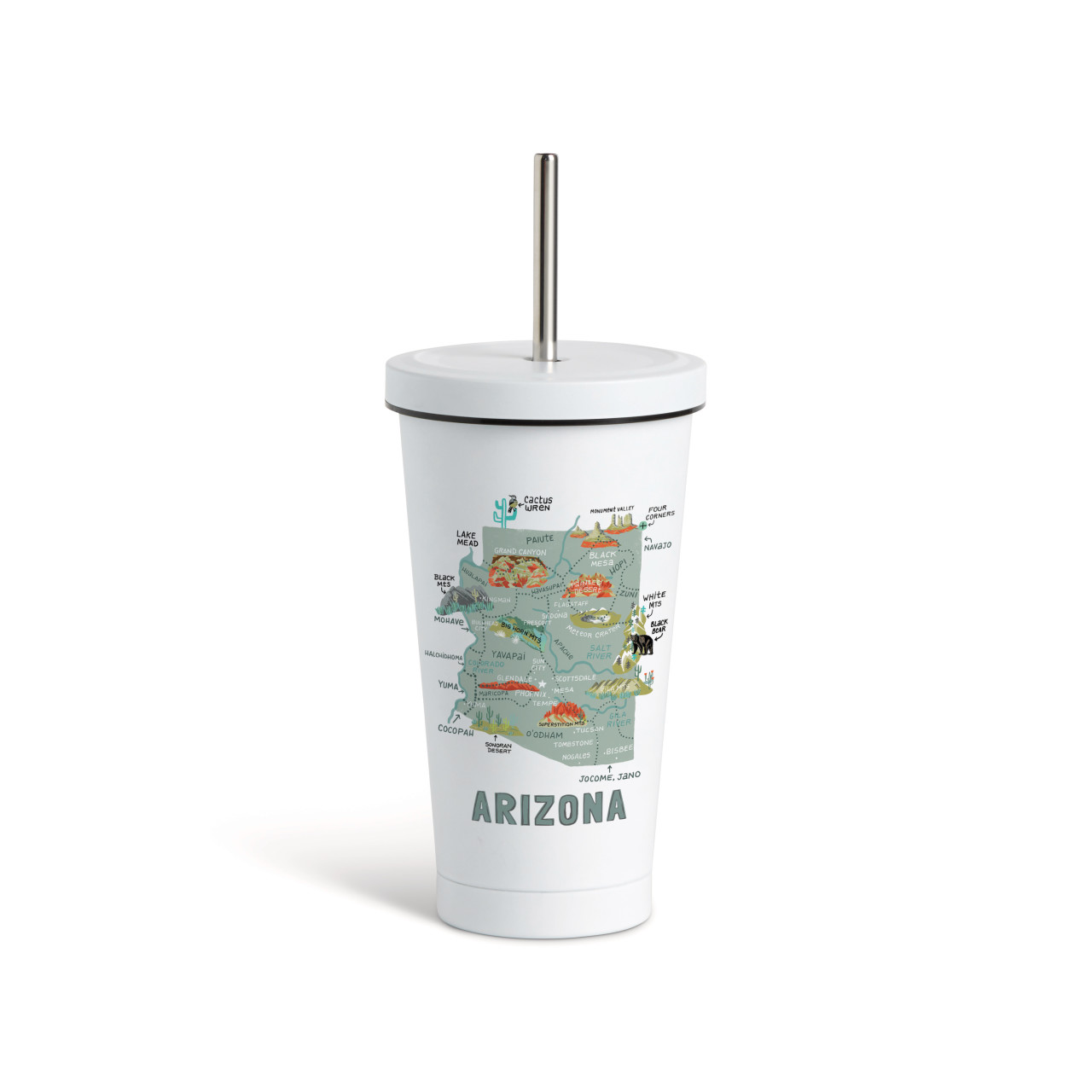 Arizona State Tumbler wStraw-White 16oz thumbnail
