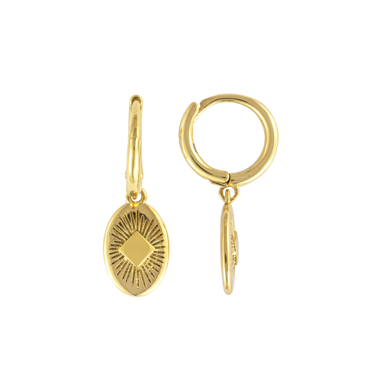 Gold Antiqued Sunburst Huggie thumbnail