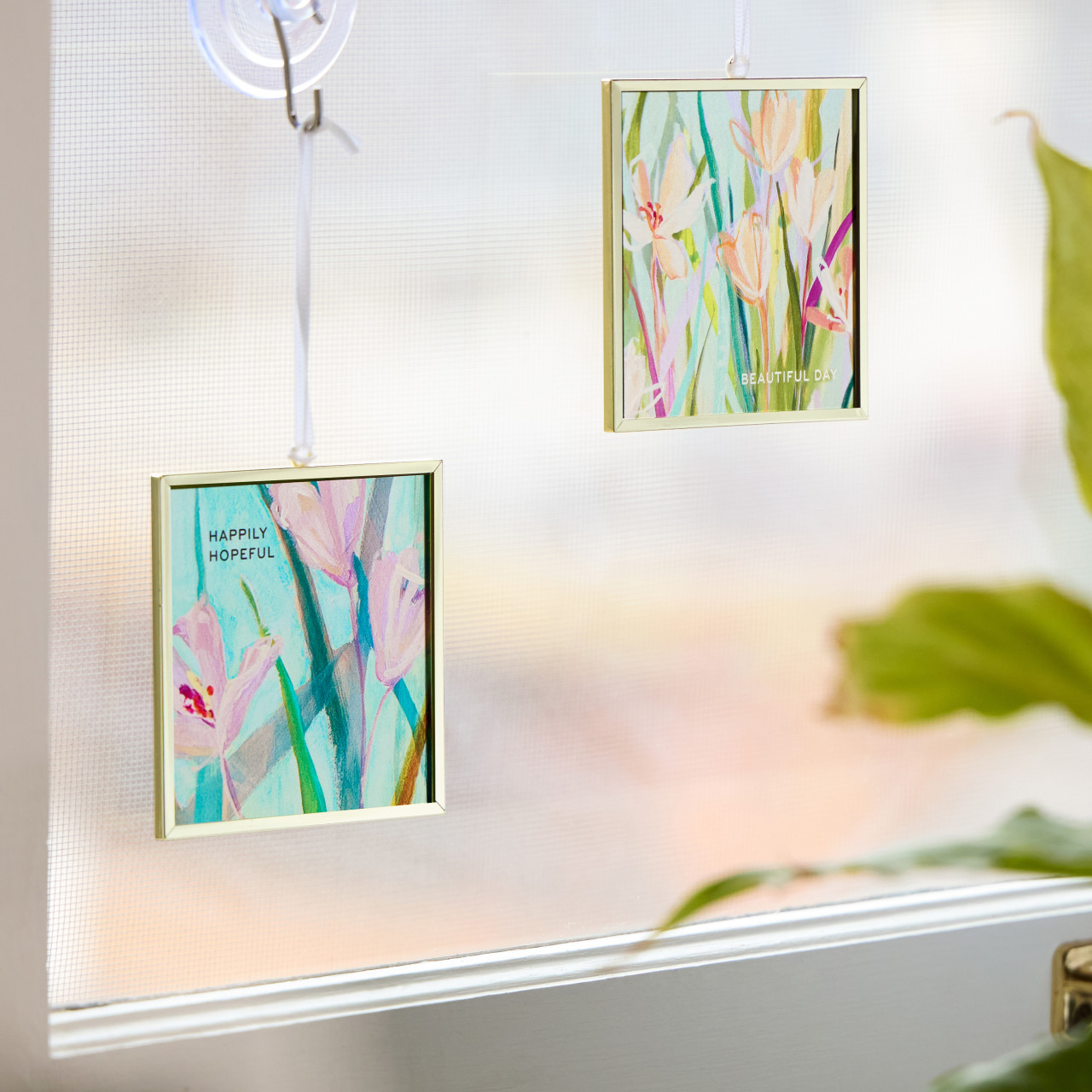 Happily Hopeful Floral Butterfly Suncatcher - 3x3in thumbnail