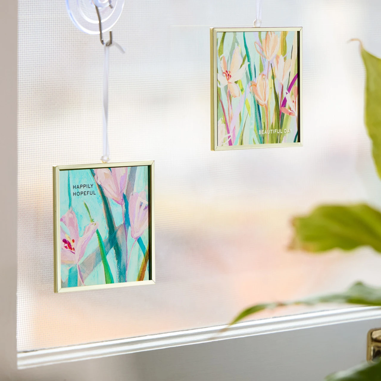 Happily Hopeful Floral Butterfly Suncatcher - 3x3in thumbnail