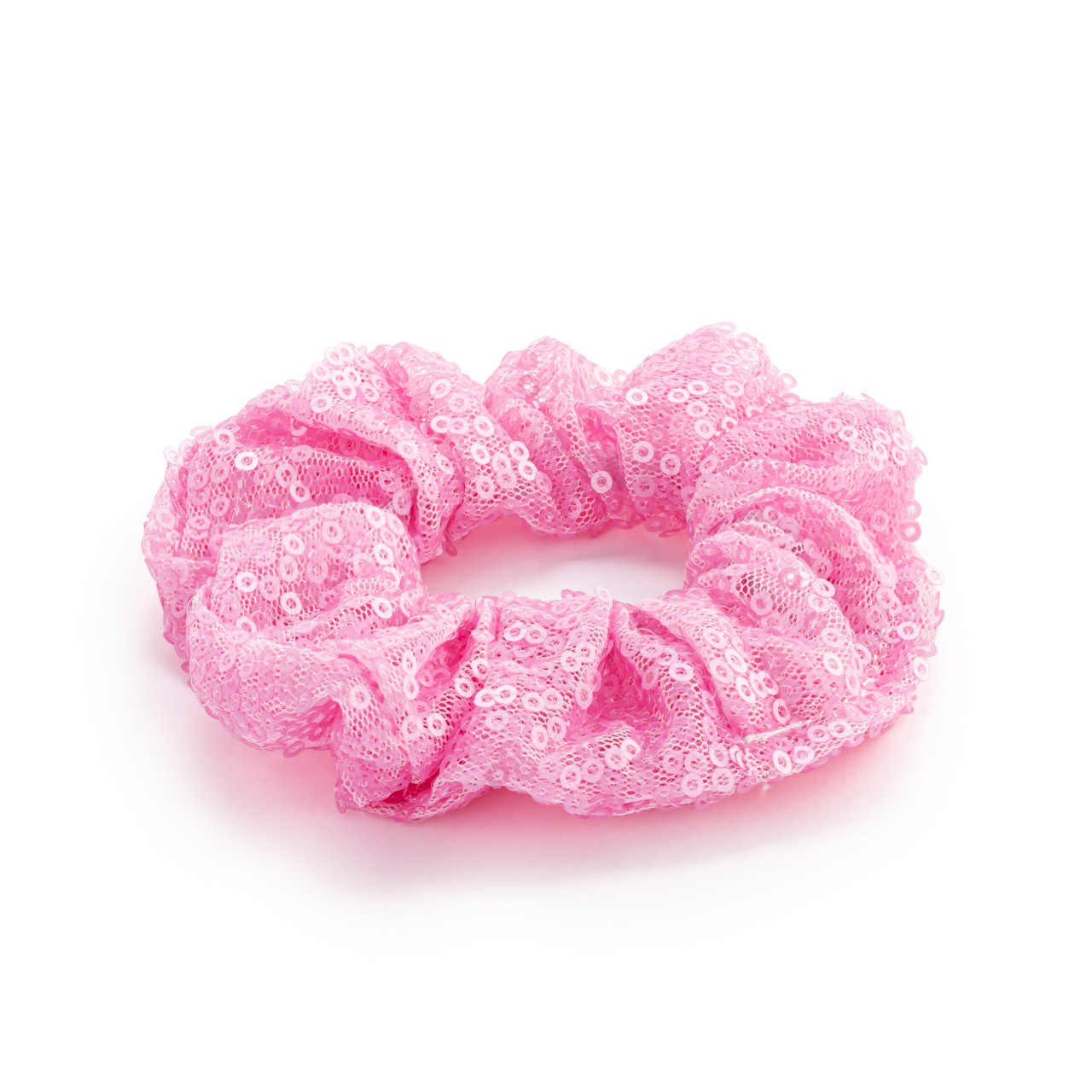 Pink Sequined Hair Scrunchie - 4in thumbnail