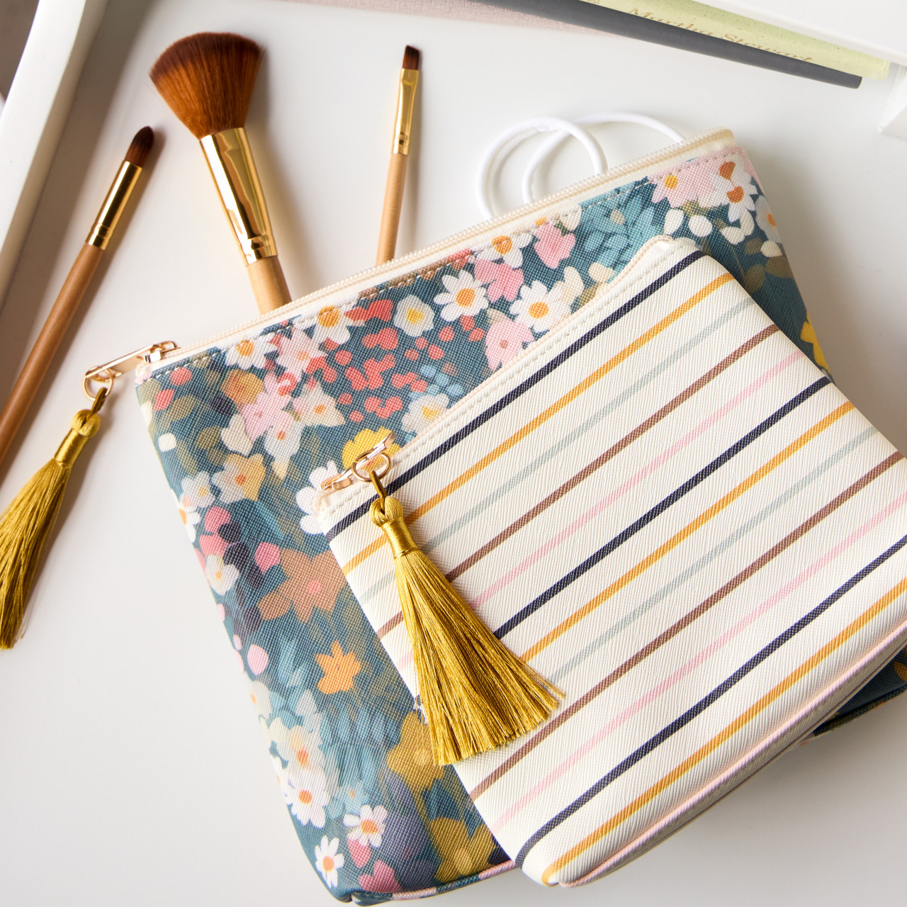 Floral + Stripe Zip Pouch Set of 2 thumbnail
