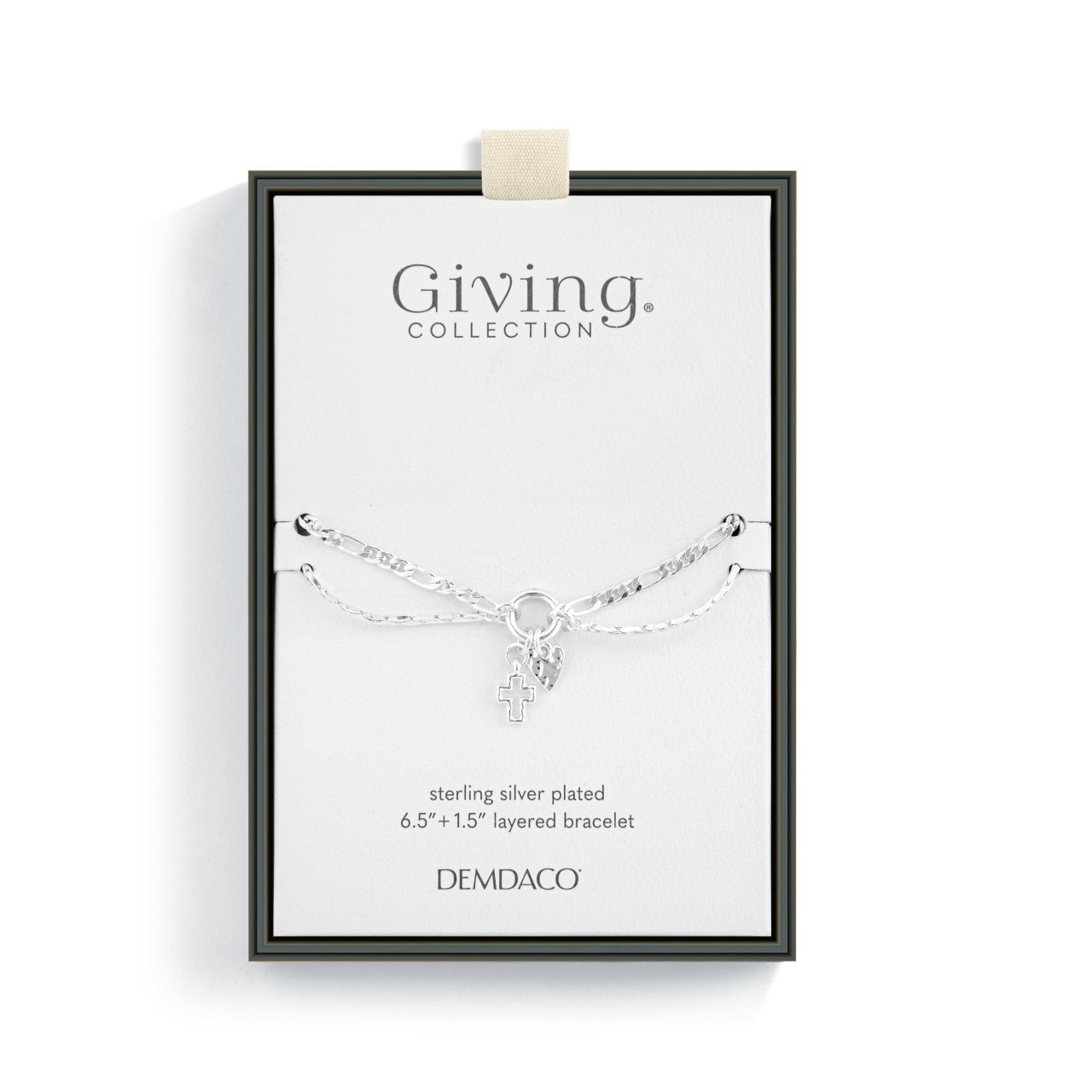 Heart + Cross Silver Charm Layered Bracelet 6.5in thumbnail