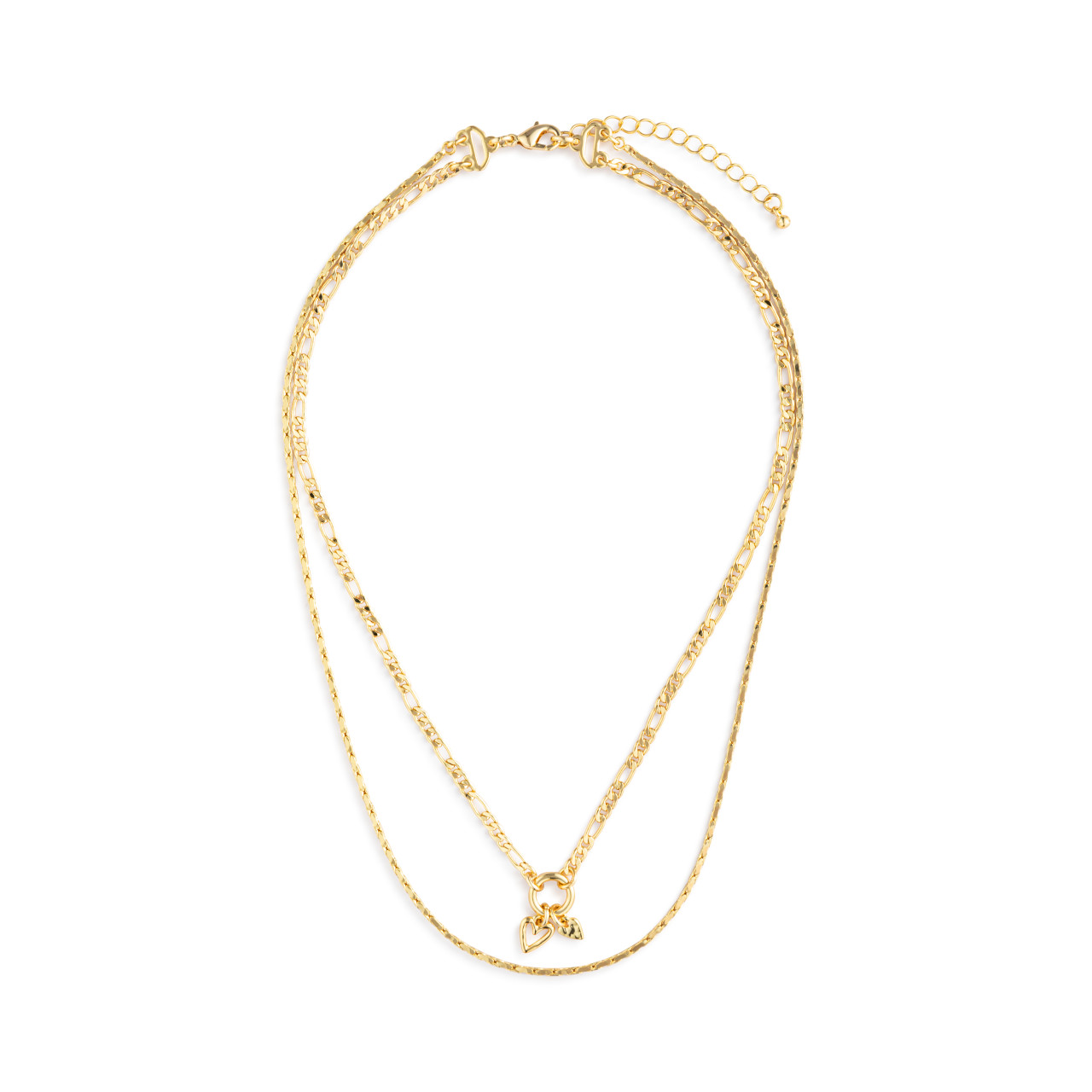 Double Heart Gold Charm Layered Necklace -16in thumbnail