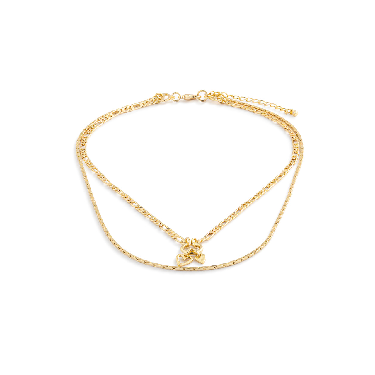 Double Heart Gold Charm Layered Necklace -16in thumbnail