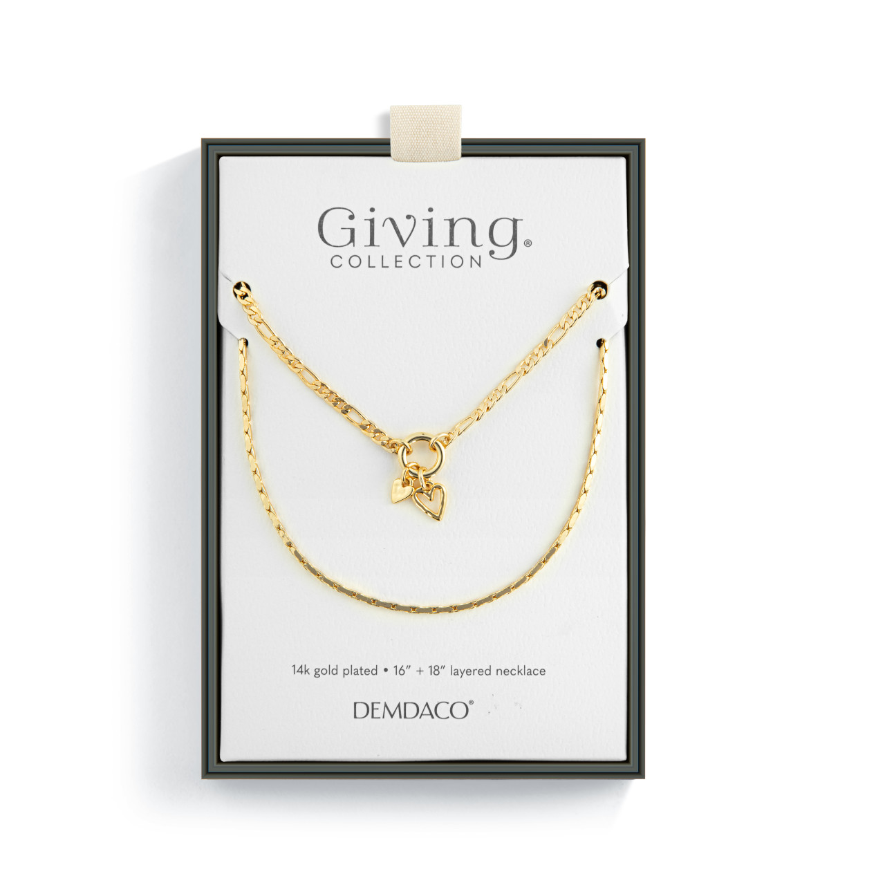 Double Heart Gold Charm Layered Necklace -16in thumbnail