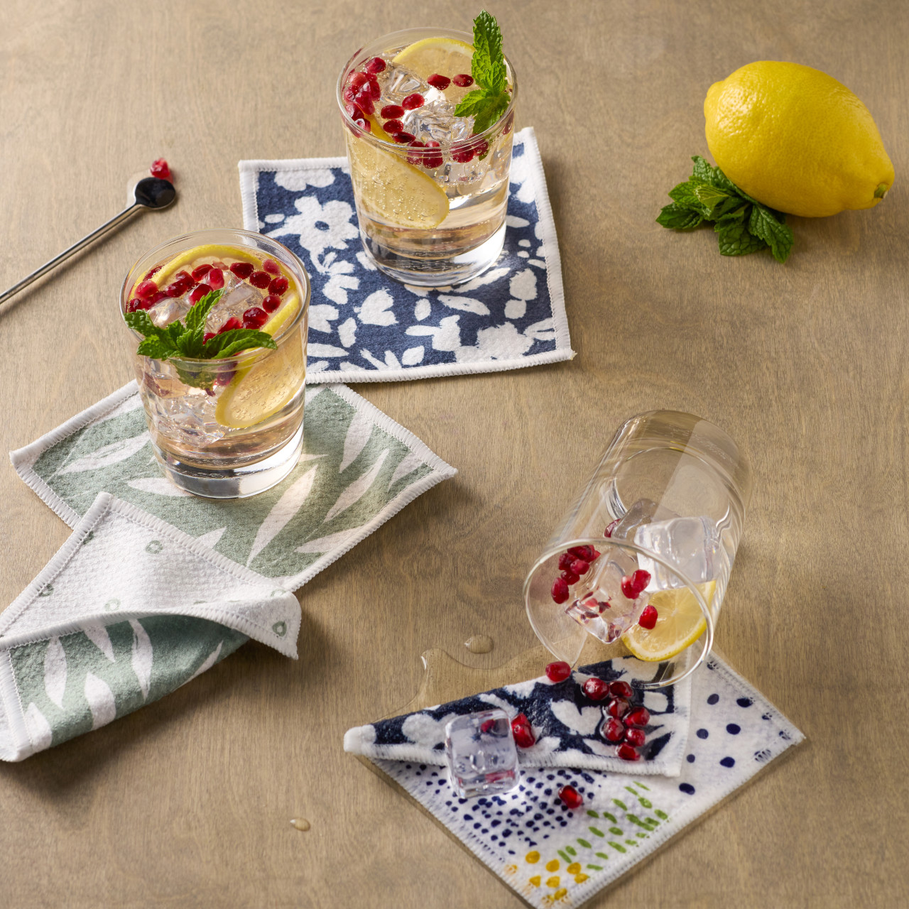 Sage Leaves Absorbent Cocktail Napkins Set of 8 thumbnail