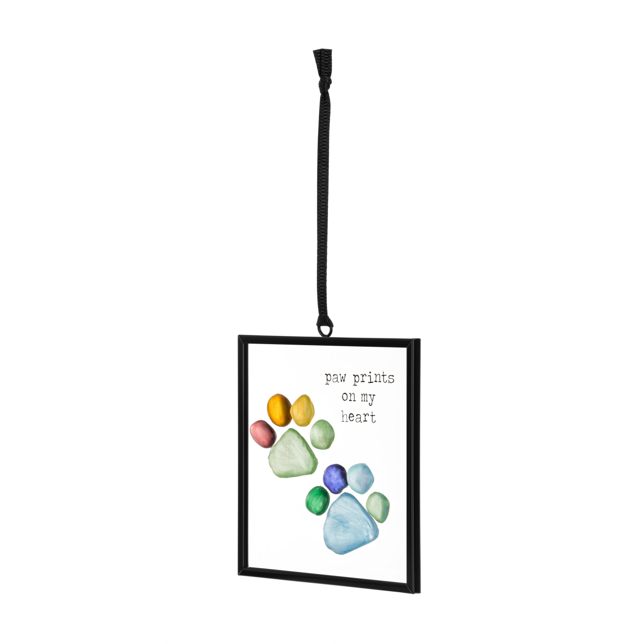 Rainbow Paw Prints on My Heart Suncatcher - 3x3in thumbnail