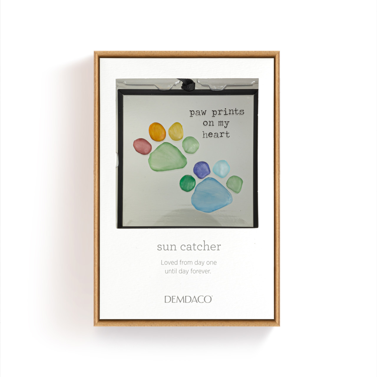 Rainbow Paw Prints on My Heart Suncatcher - 3x3in thumbnail