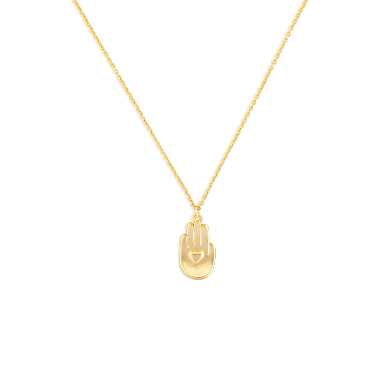 Gold Hand and Heart Necklace - 16in thumbnail