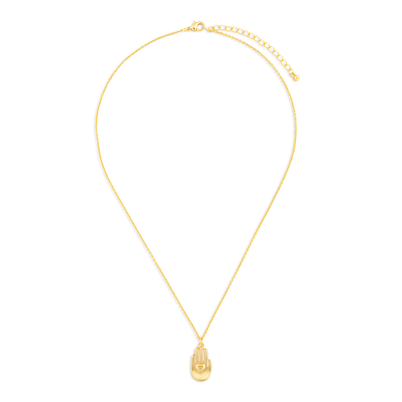 Gold Hand and Heart Necklace - 16in thumbnail