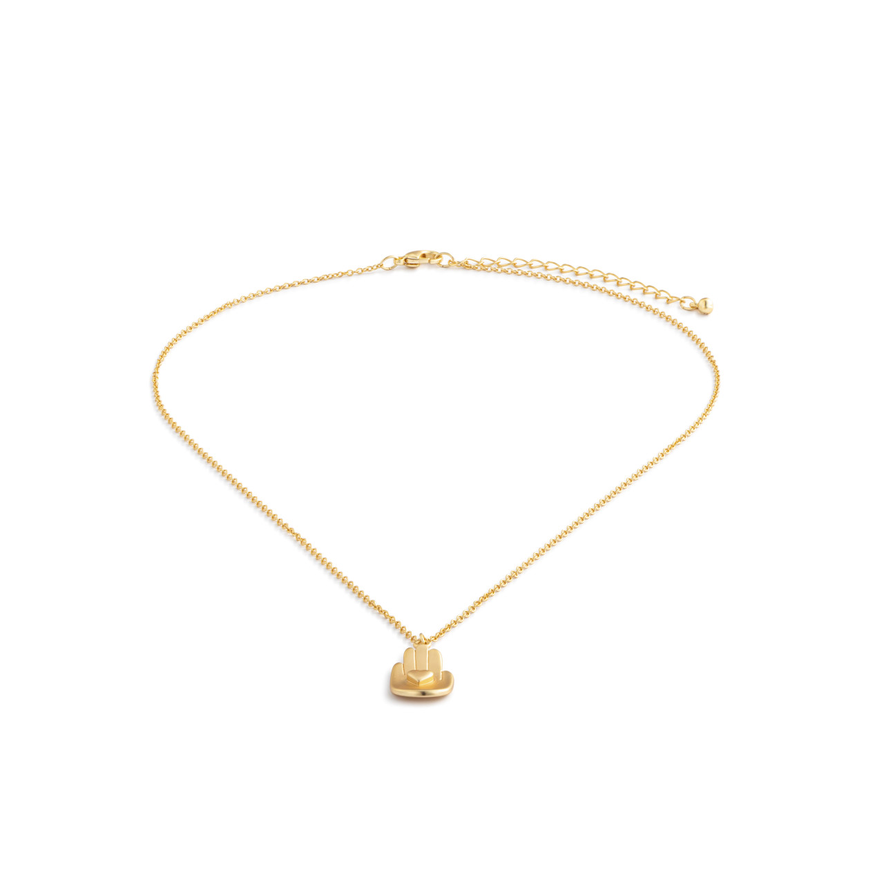 Gold Hand and Heart Necklace - 16in thumbnail