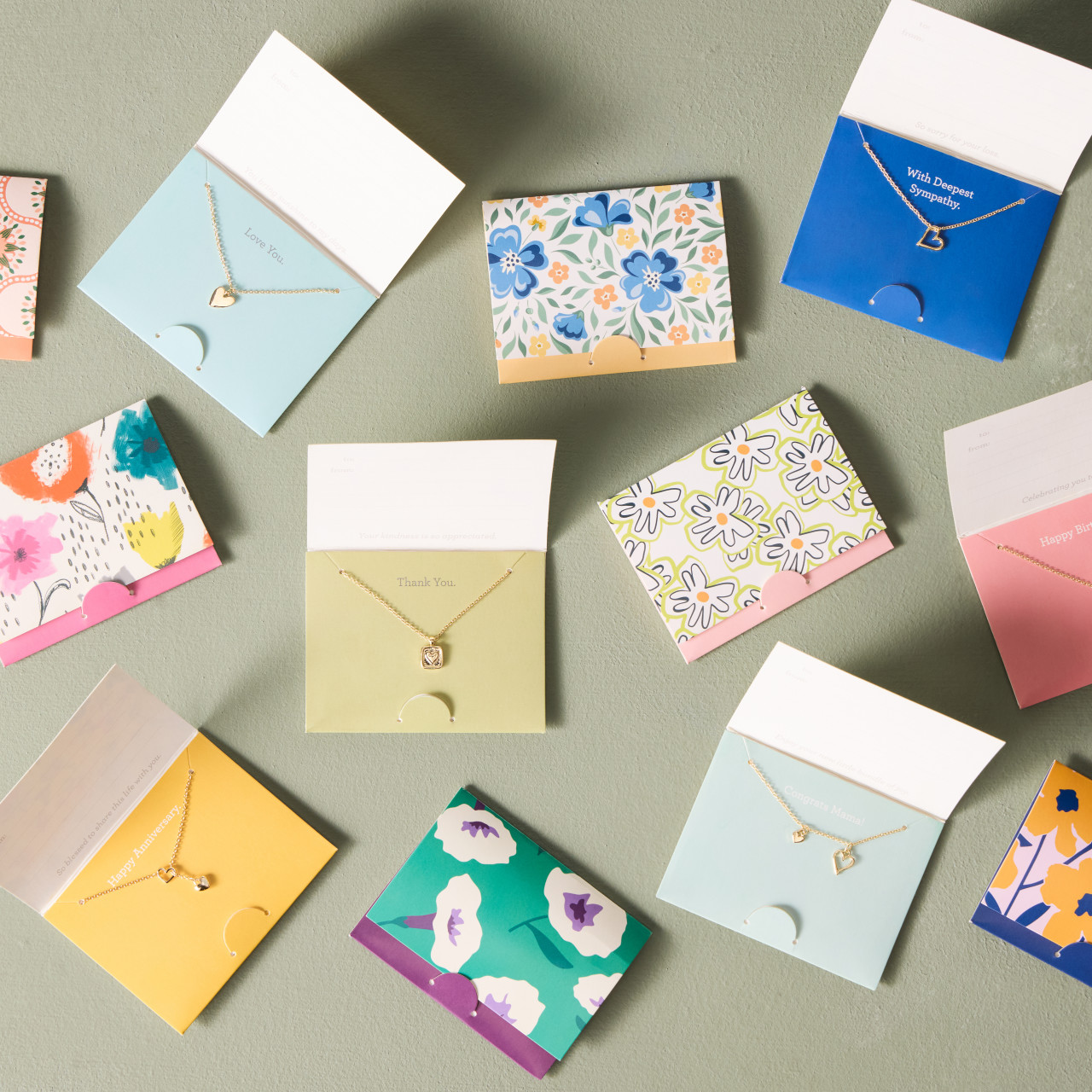 Thank You Floral Card & Gold Necklace - 16in thumbnail