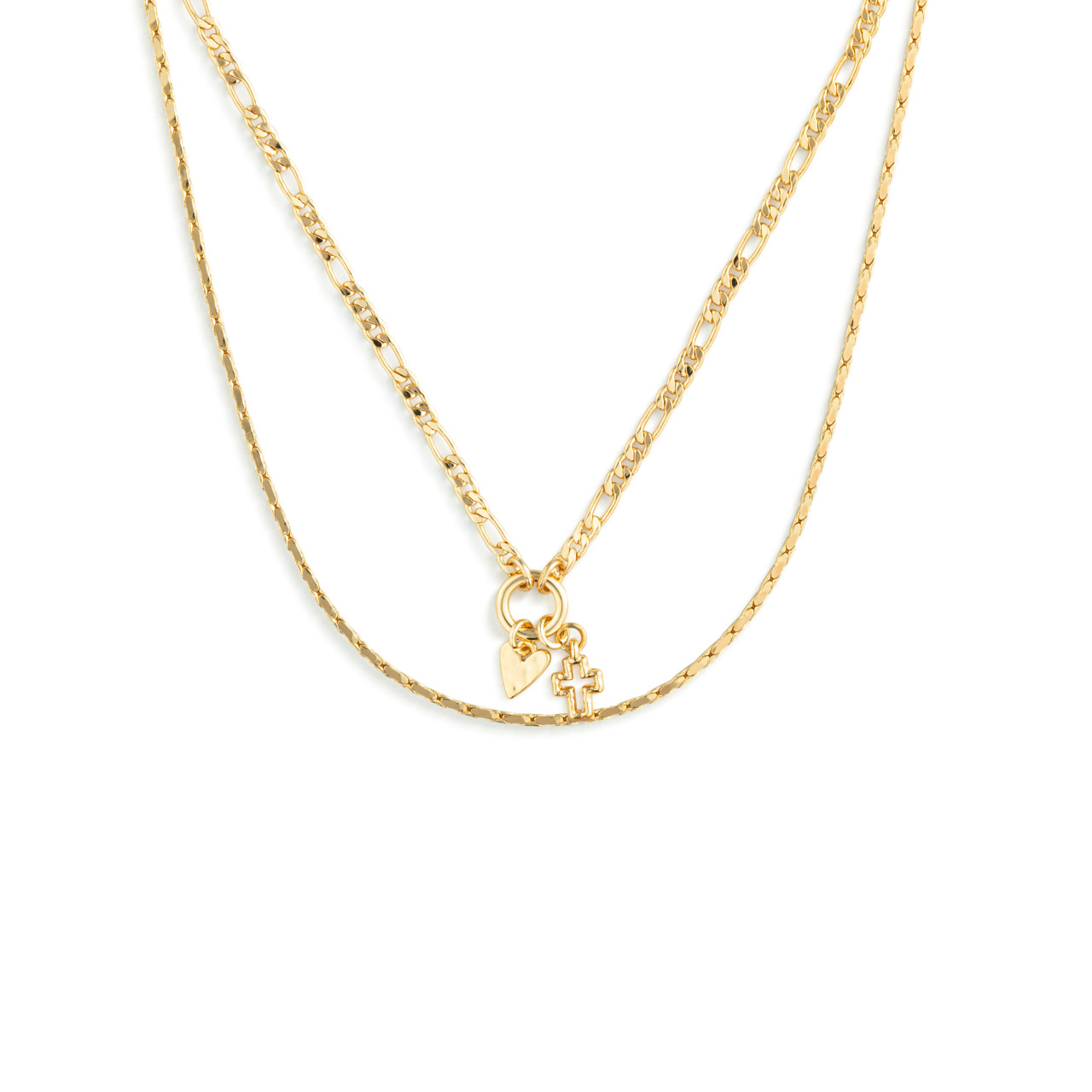 Heart + Cross Gold Charm Layered Necklace - 16in thumbnail