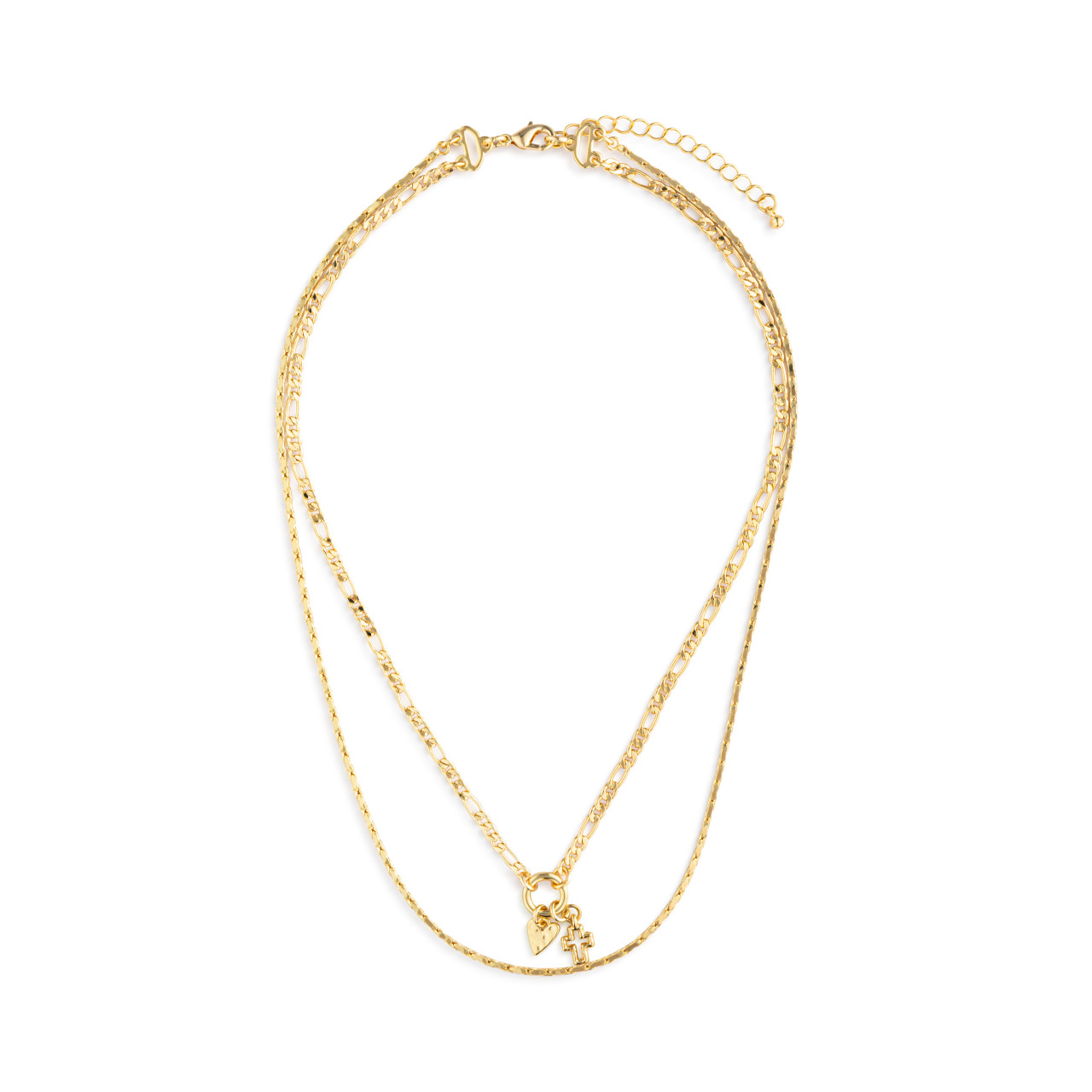 Heart + Cross Gold Charm Layered Necklace - 16in thumbnail